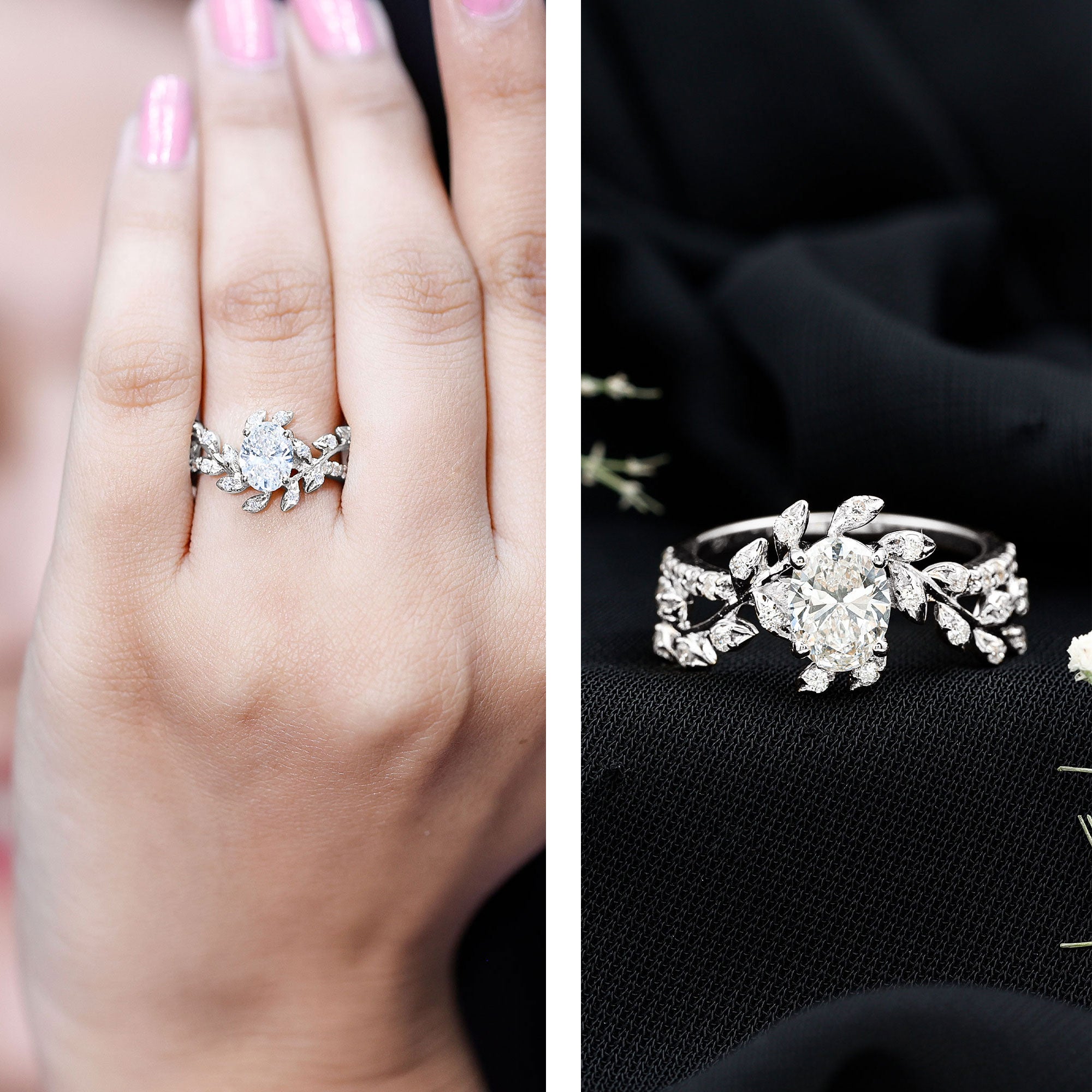 6X8MM Oval Lab Grown Diamond Petal Prong Engagement Ring Lab - ( EF-VS ) - Rosec Jewels