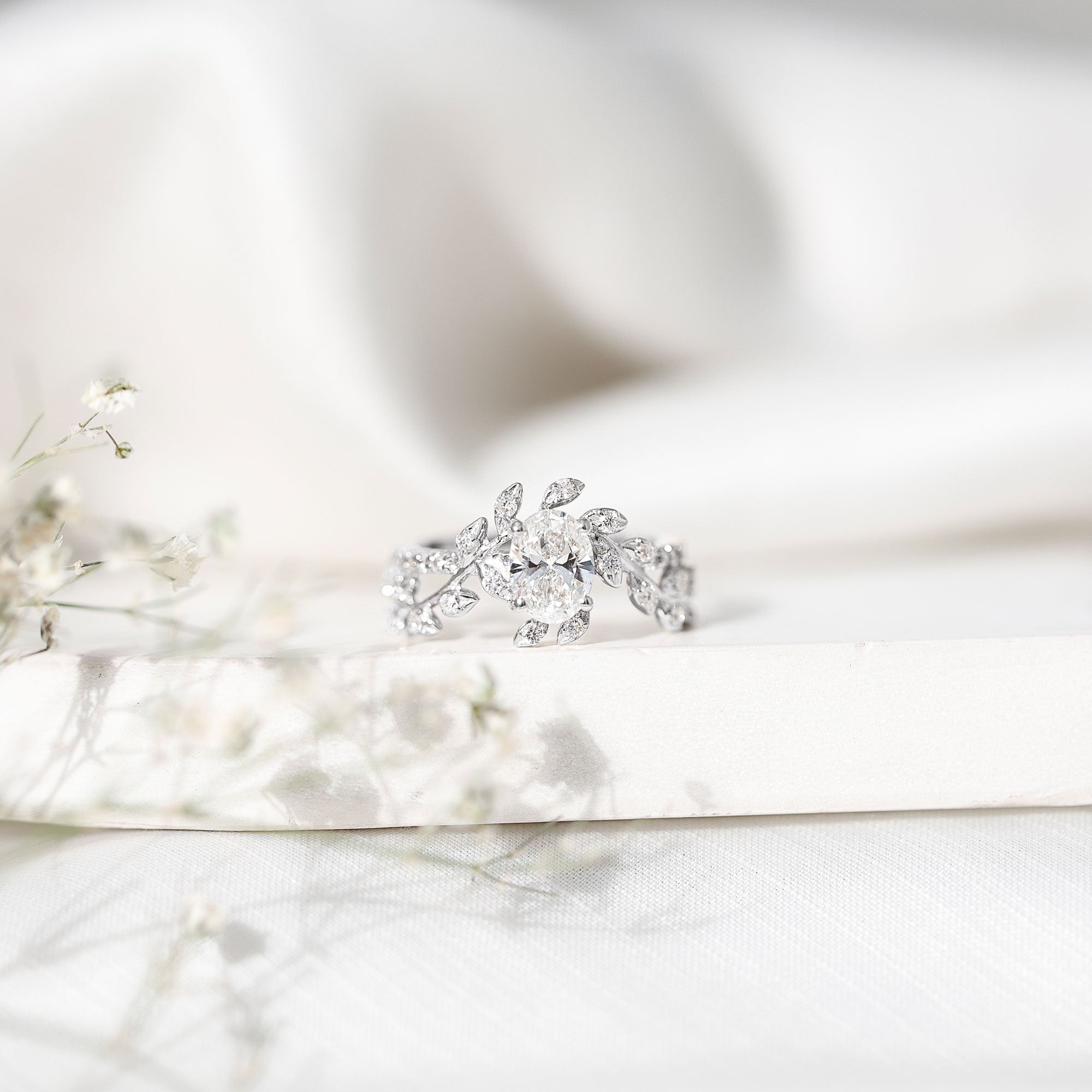 6X8MM Oval Lab Grown Diamond Petal Prong Engagement Ring Lab - ( EF-VS ) - Rosec Jewels