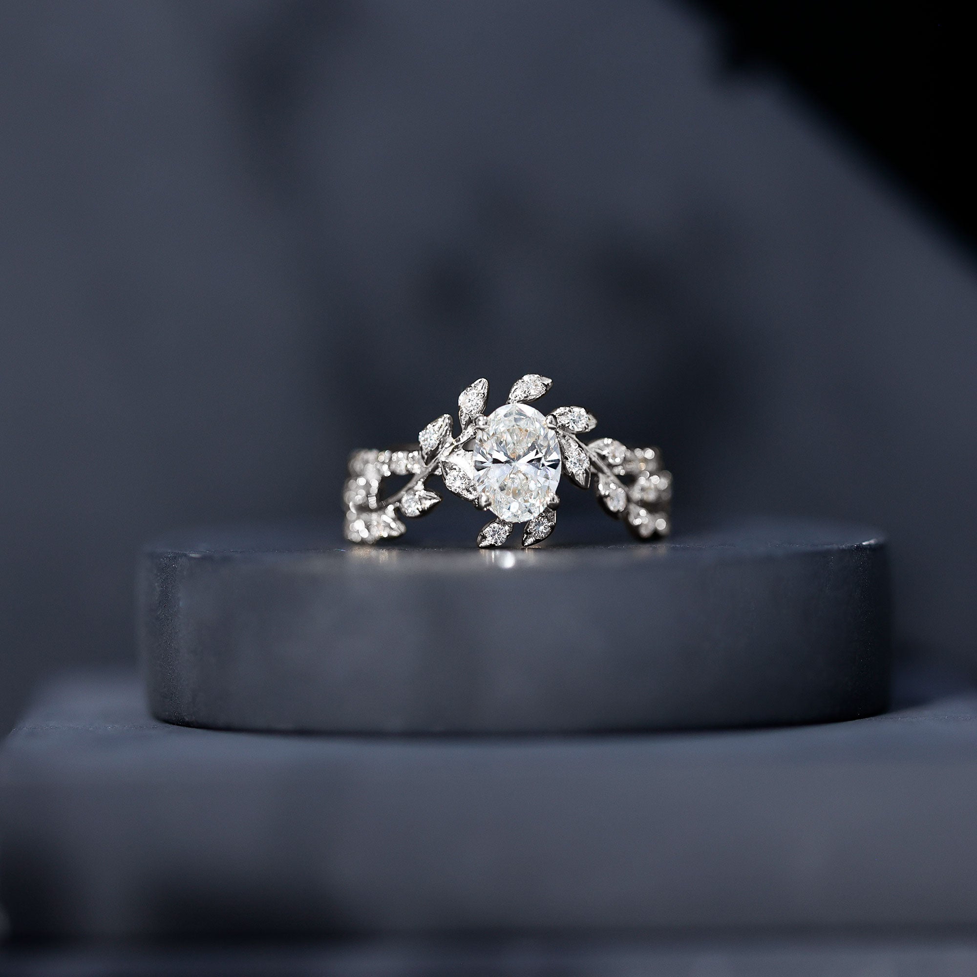 6X8MM Oval Lab Grown Diamond Petal Prong Engagement Ring Lab - ( EF-VS ) - Rosec Jewels