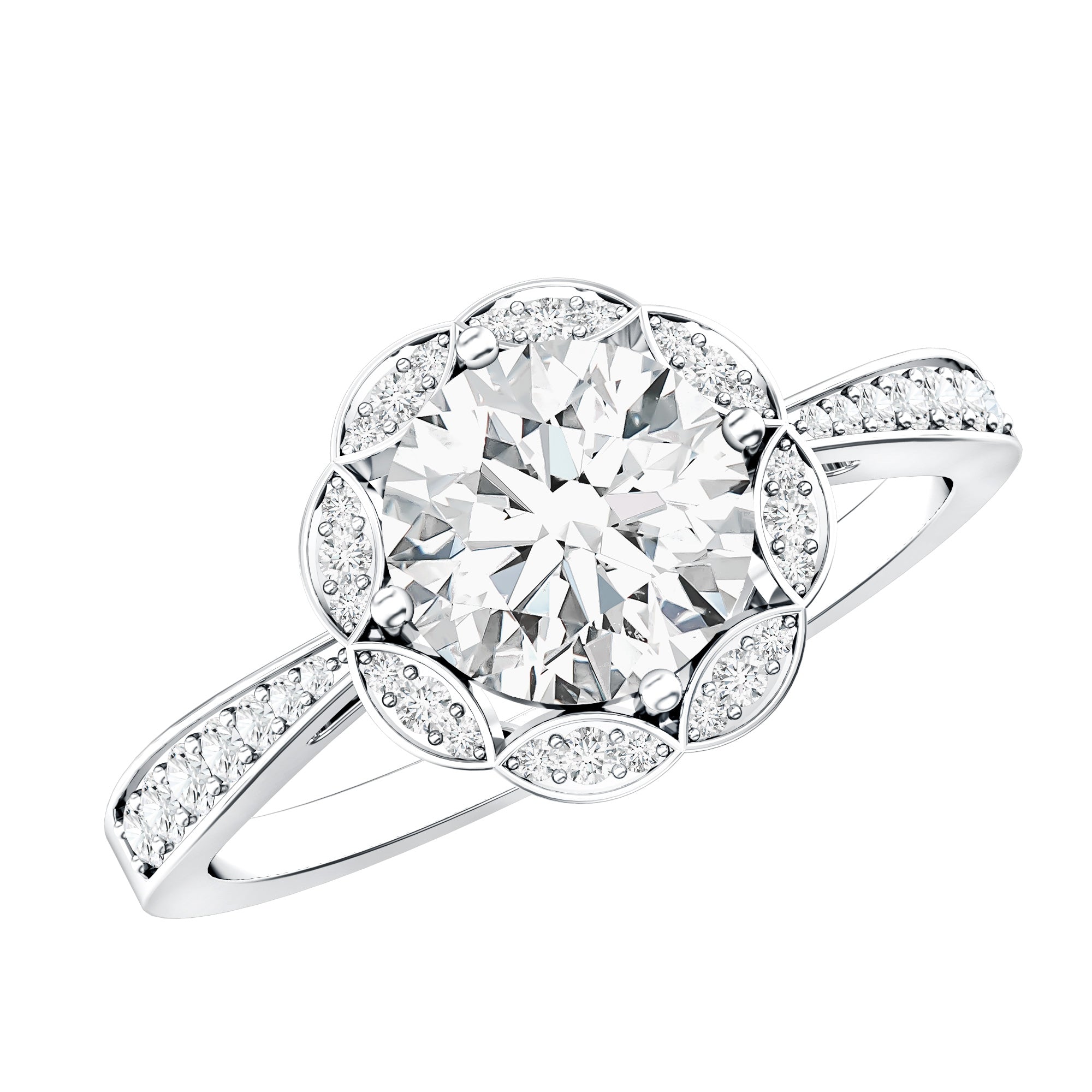 Certified 1.2 Carat Lab Grown Diamond Halo Engagement Ring Lab - ( EF-VS ) - Rosec Jewels