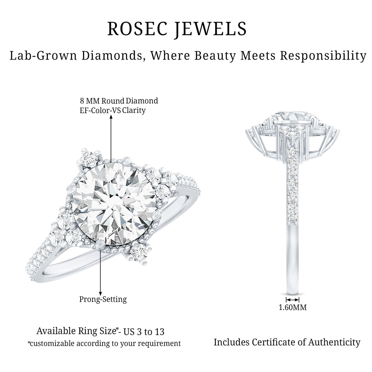 2 Carat Lab Grown Diamond Vintage Inspired Engagement Ring with IGI Certificate Lab - ( E-VS1 ) - Rosec Jewels