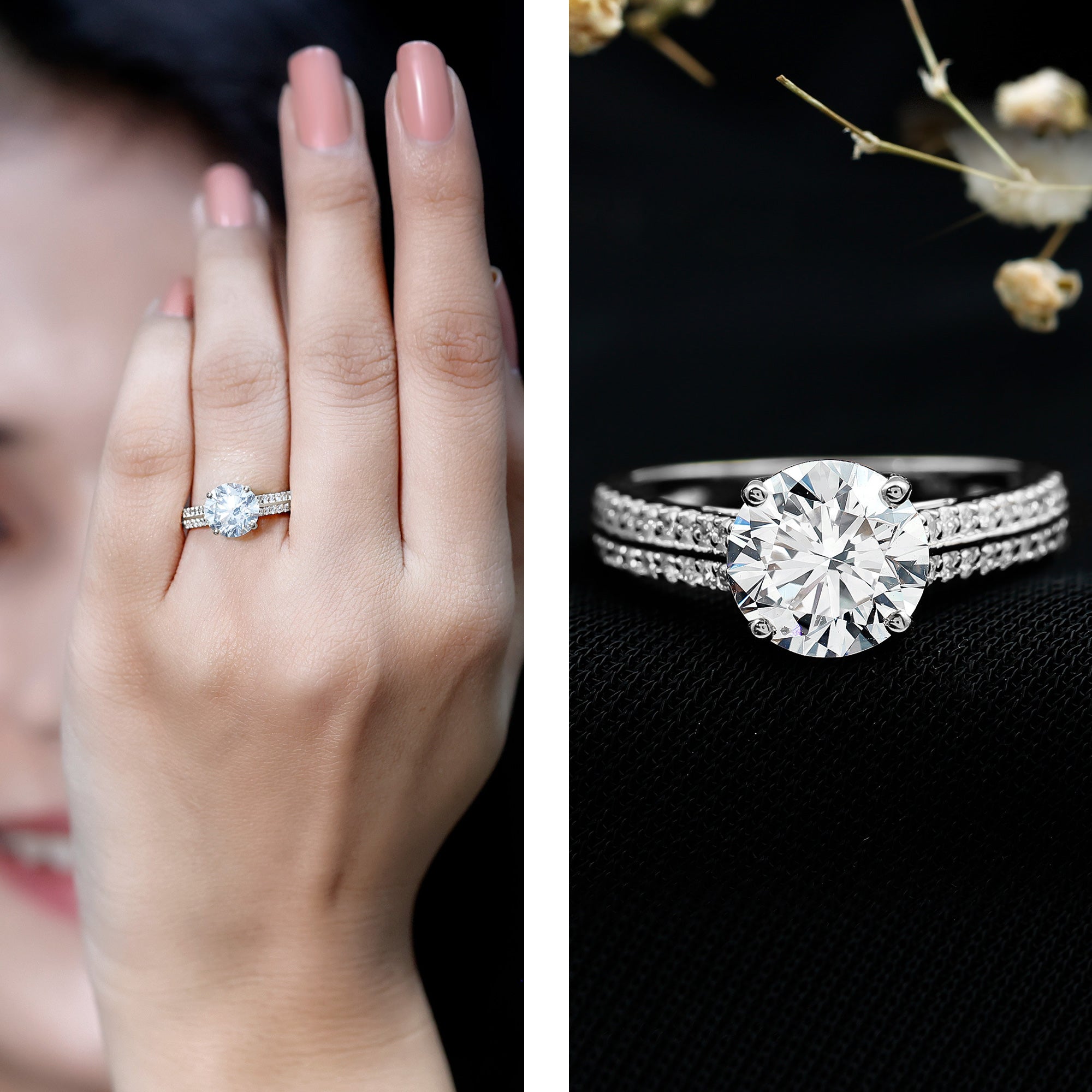 Certified Lab Grown Diamond 8 MM Simple Engagement Ring With Side Stones Lab - ( EF-VS ) - Rosec Jewels