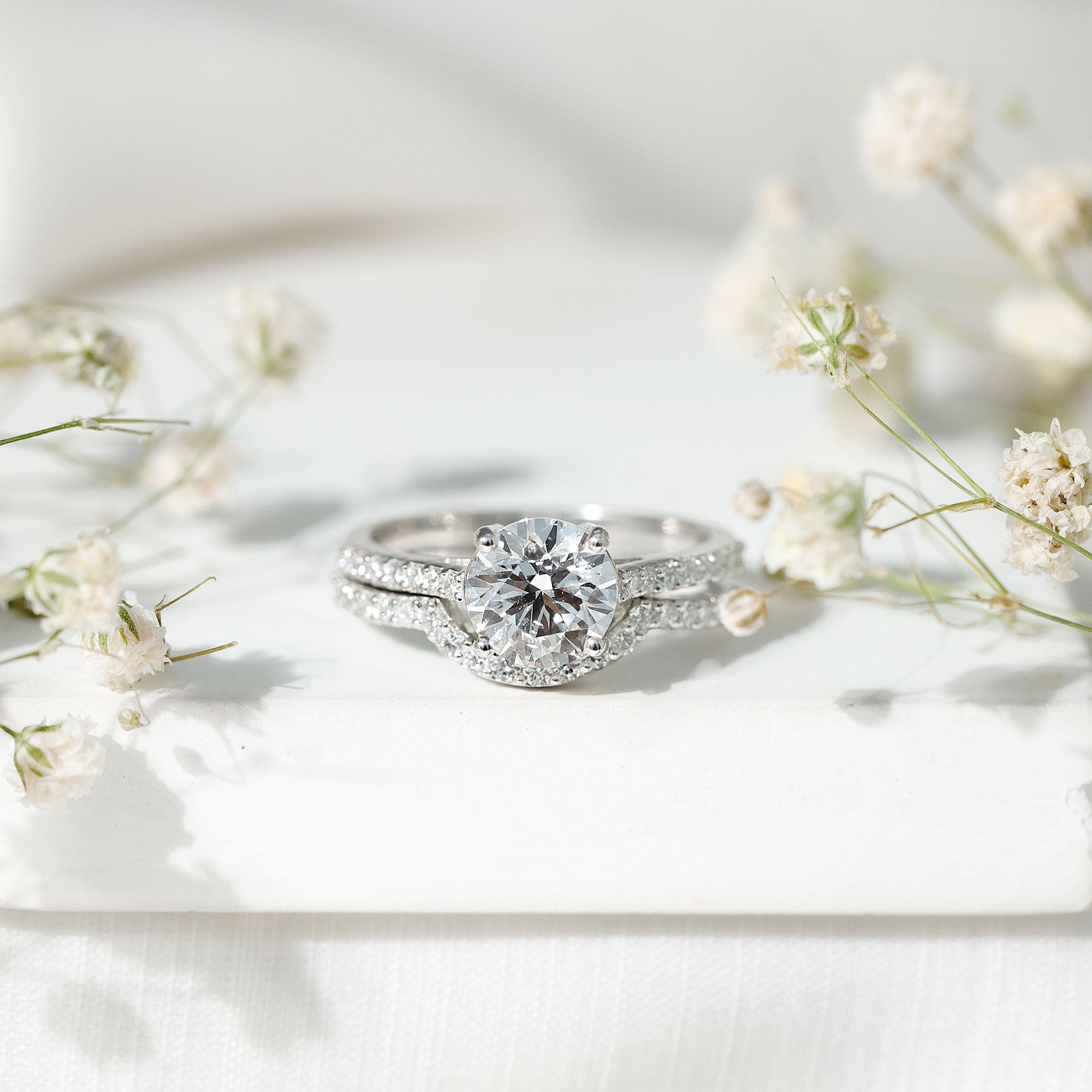 Rosec Jewels-Lab Grown Diamond 8 MM Round Engagement Ring With Ring Guard