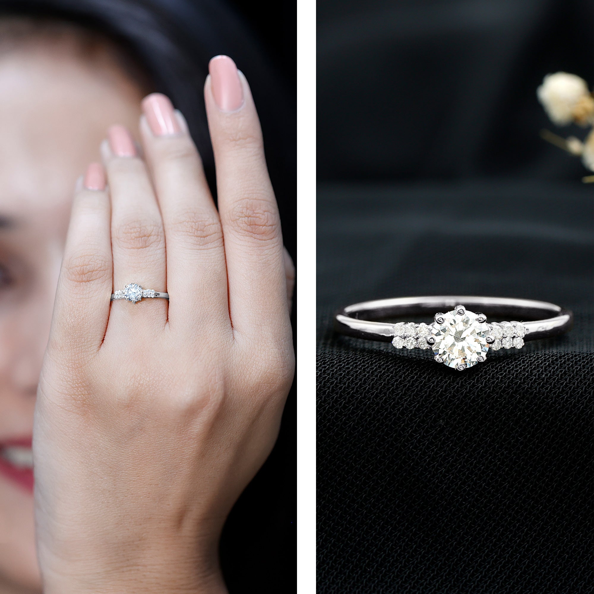 Certified 5 MM Lab Grown Diamond Non Traditional Engagement Ring Lab - ( EF-VS ) - Rosec Jewels