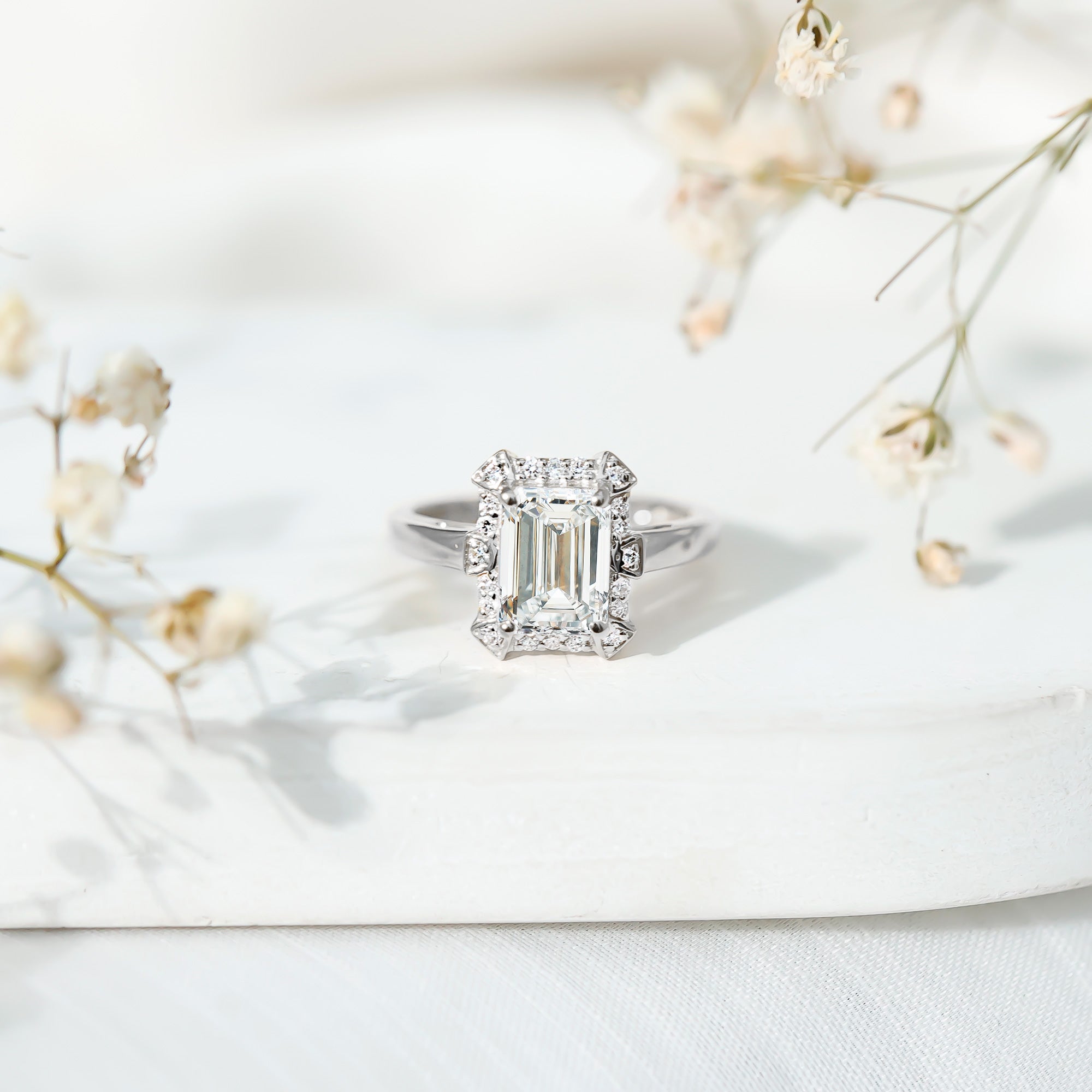 Certified 1 Carat Lab Grown Diamond Emerald Cut Engagement Ring Lab - ( EF-VS ) - Rosec Jewels