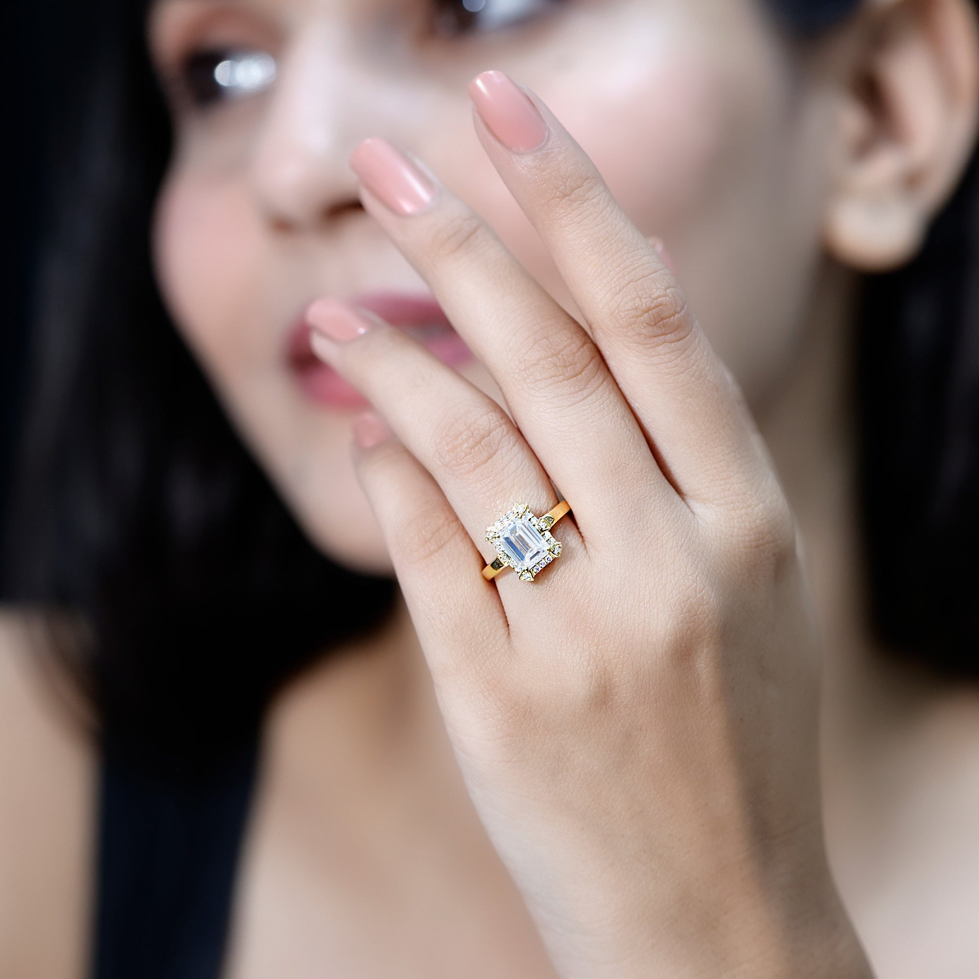 Certified 1 Carat Lab Grown Diamond Emerald Cut Engagement Ring Lab - ( EF-VS ) - Rosec Jewels