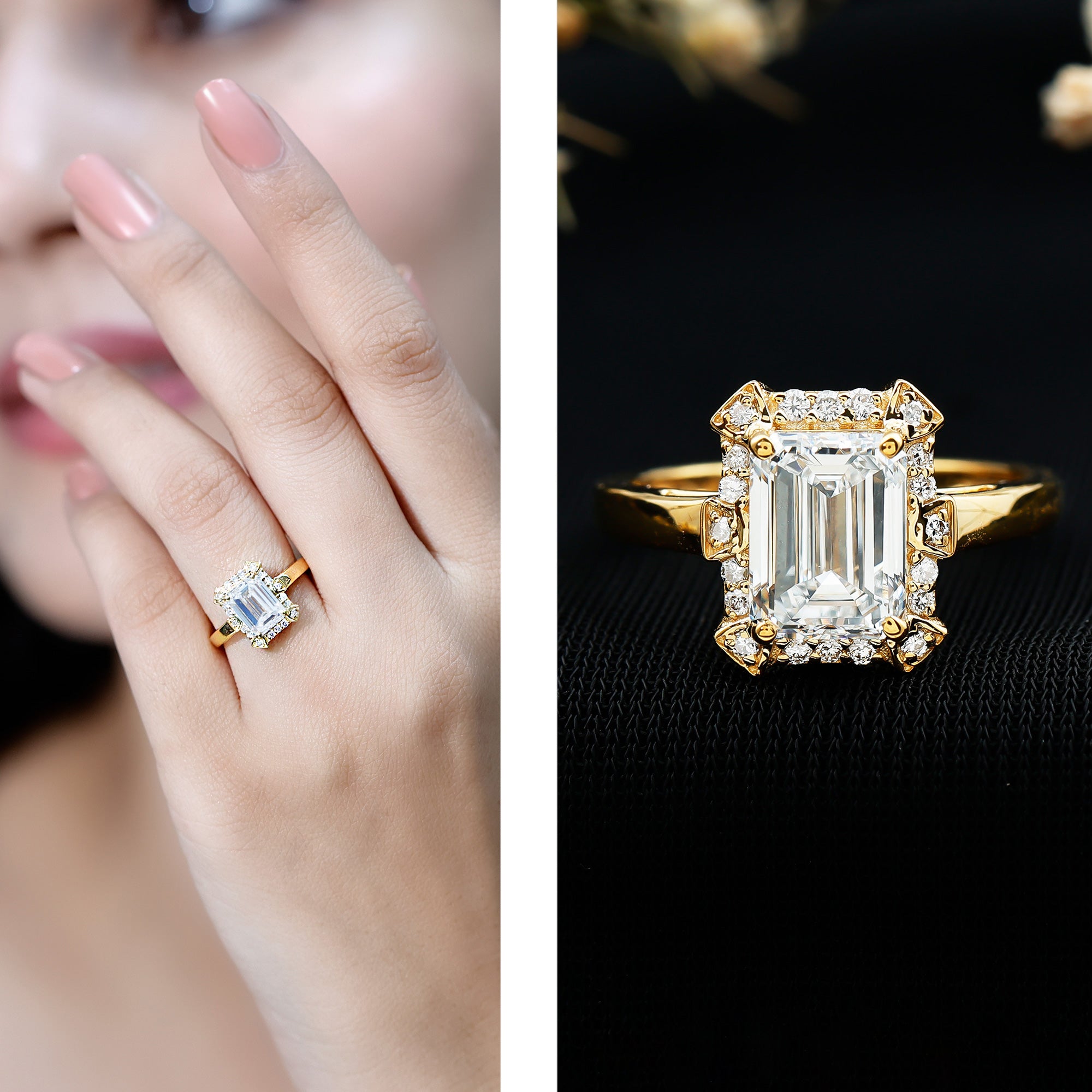 Certified 1 Carat Lab Grown Diamond Emerald Cut Engagement Ring Lab - ( EF-VS ) - Rosec Jewels