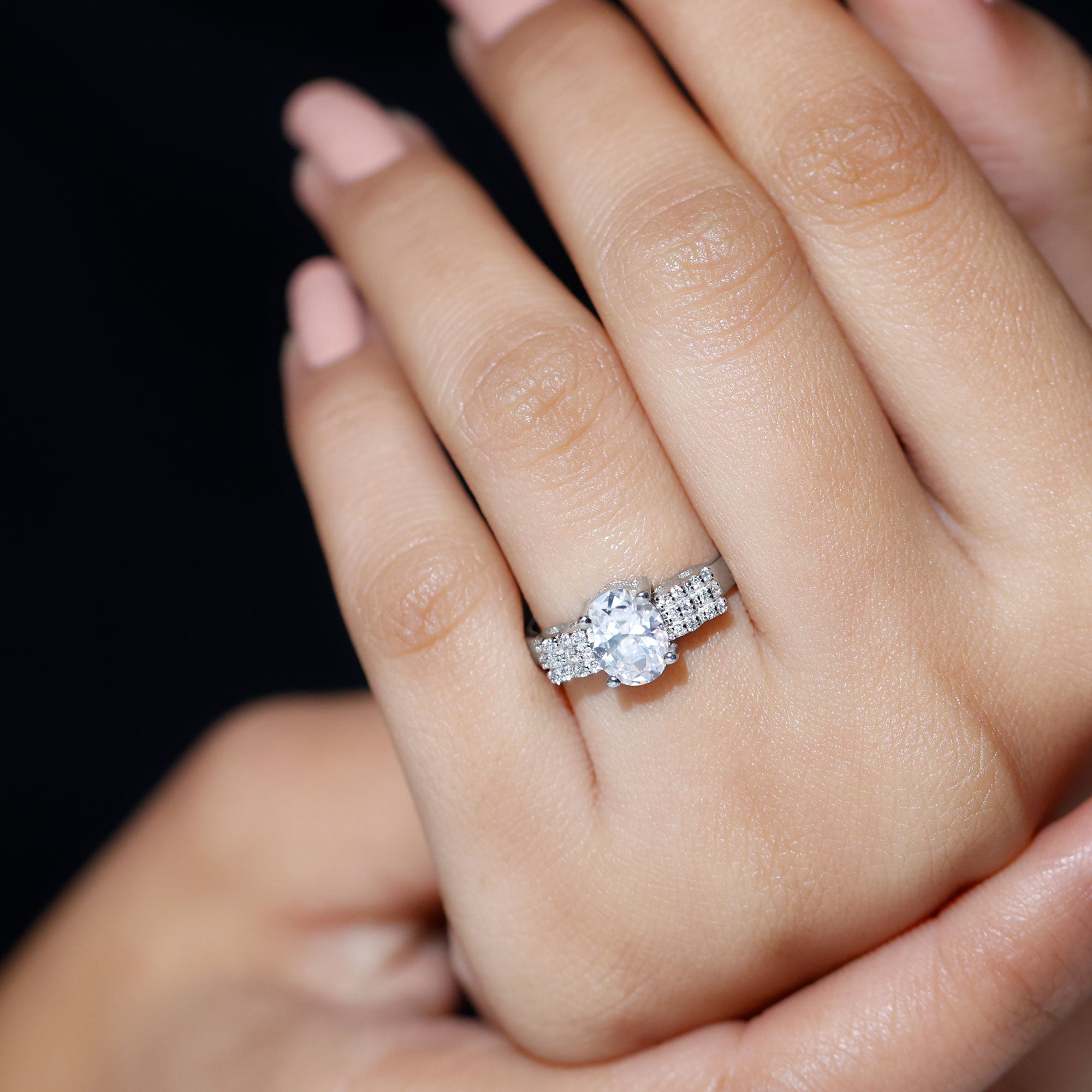 Certified 6X8 MM Oval Lab Grown Diamond Designer Engagement Ring Lab - ( EF-VS ) - Rosec Jewels
