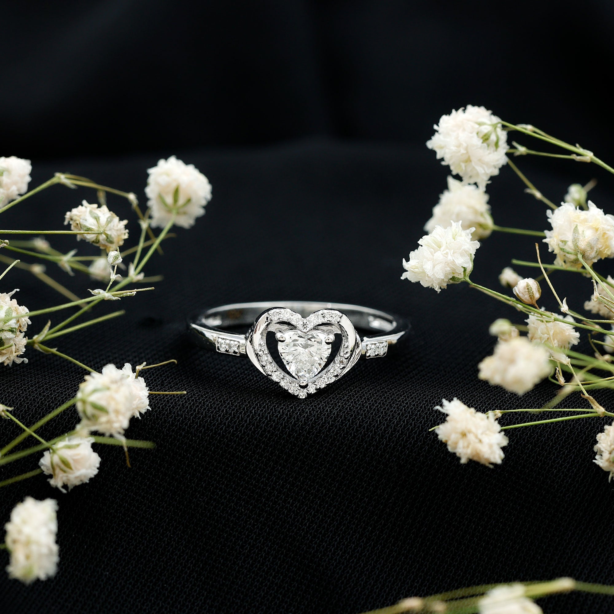 Certified Lab 5MM Heart Diamond Halo Engagement Ring Lab - ( EF-VS ) - Rosec Jewels