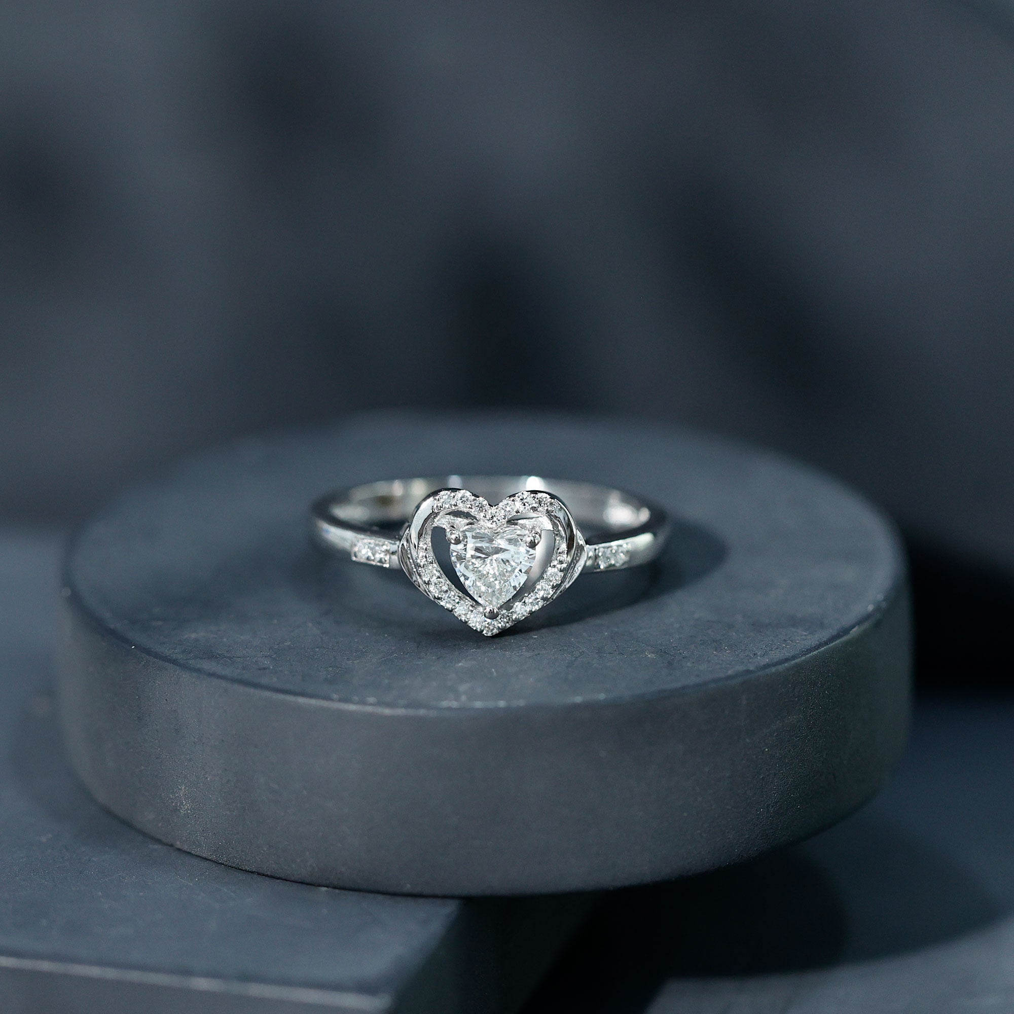 Certified Lab 5MM Heart Diamond Halo Engagement Ring Lab - ( EF-VS ) - Rosec Jewels