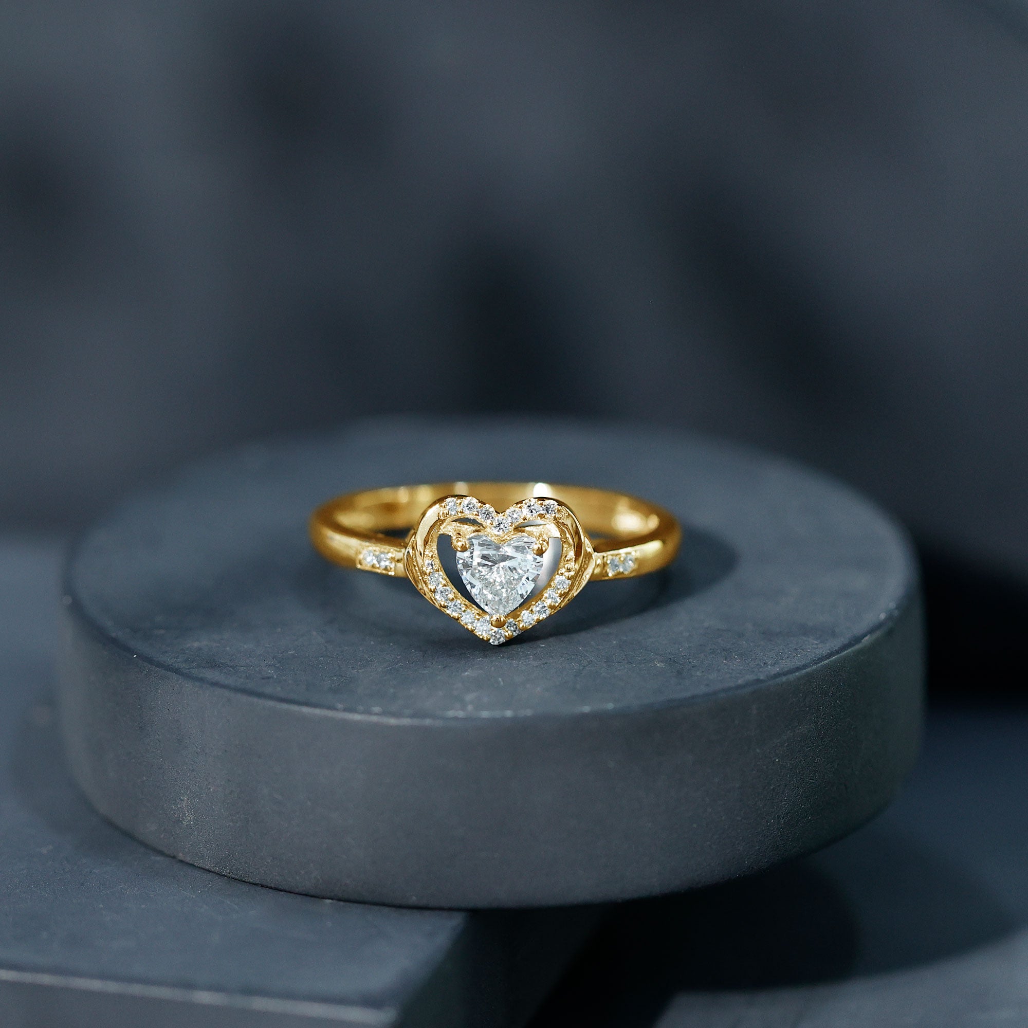 Certified Lab 5MM Heart Diamond Halo Engagement Ring Lab - ( EF-VS ) - Rosec Jewels