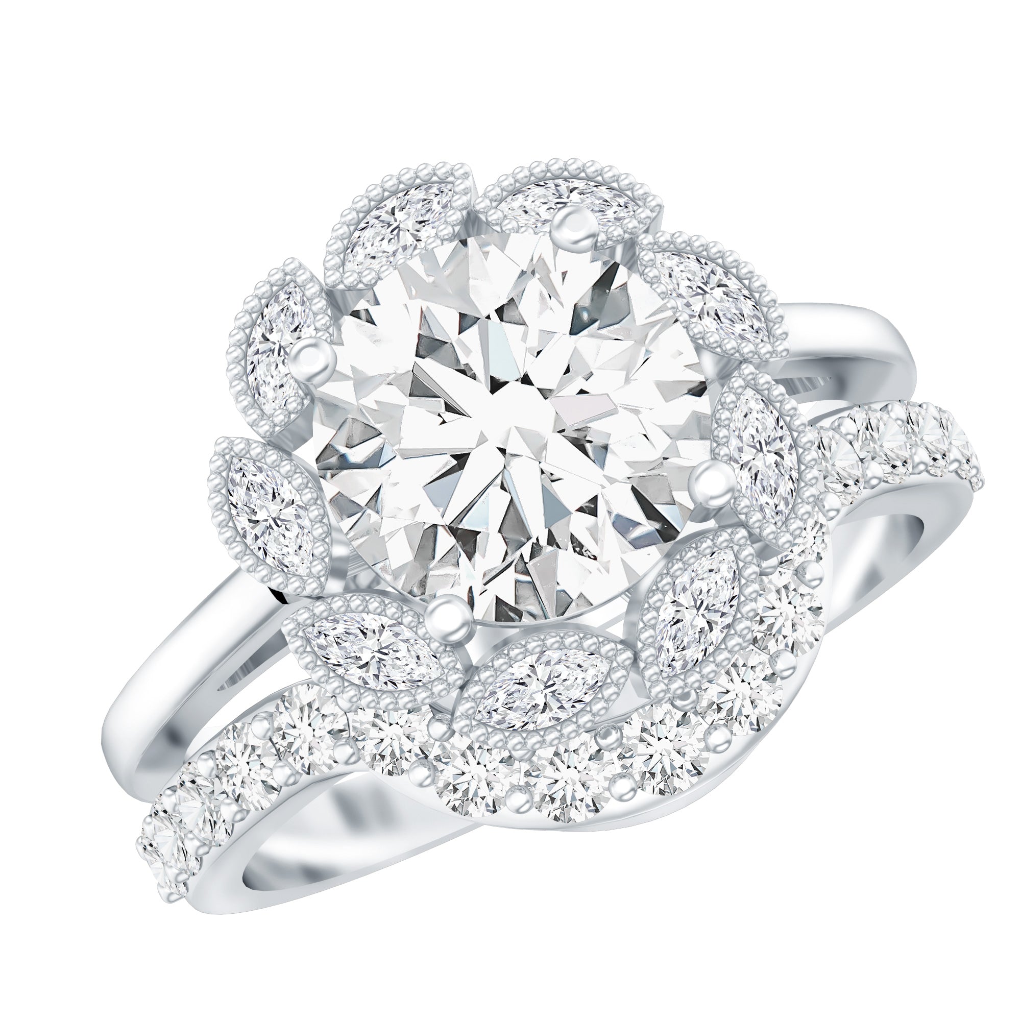 Lab Grown Diamond Vintage Inspired Engagement Ring with Wedding Band Lab - ( EF-VS ) - Rosec Jewels