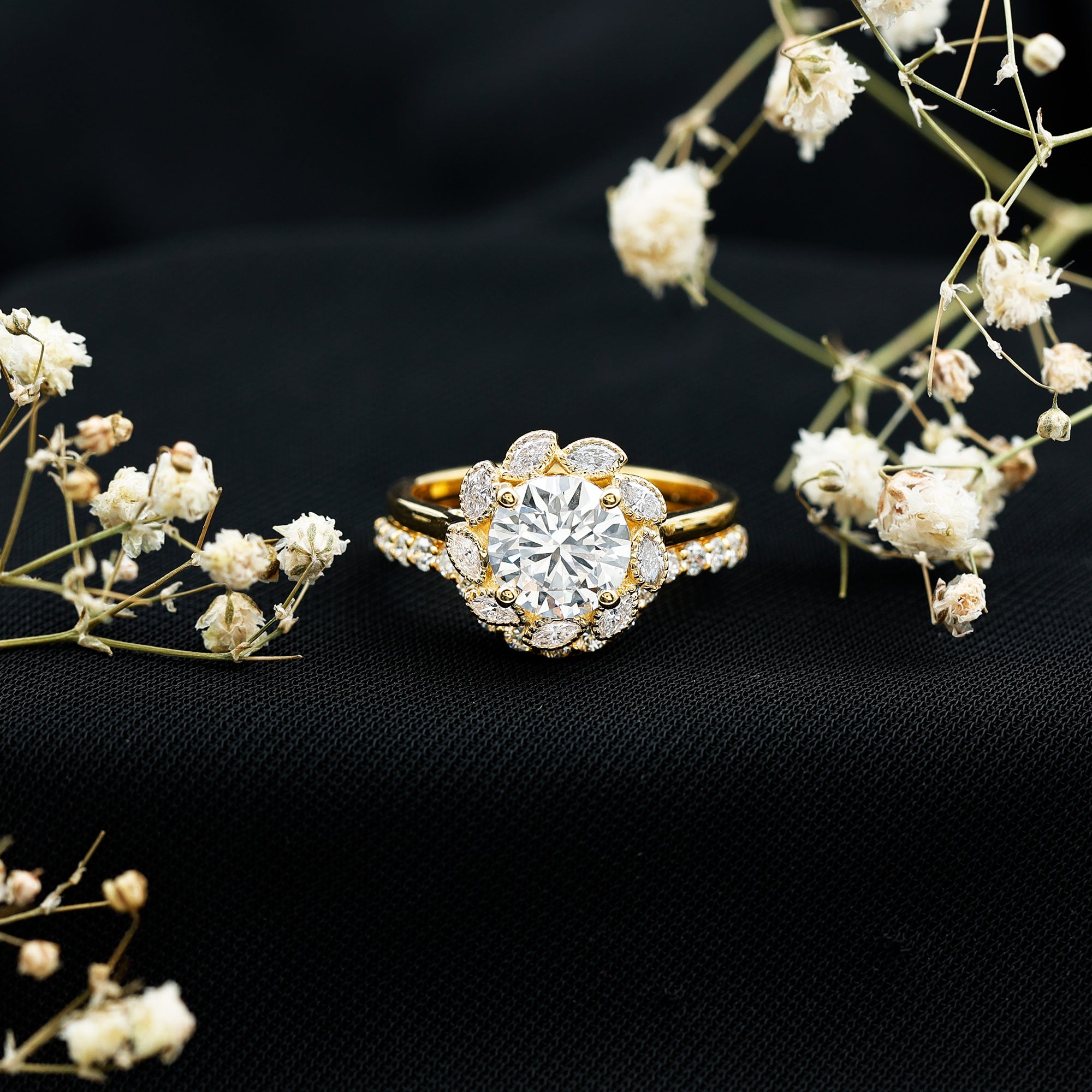 Lab Grown Diamond Vintage Inspired Engagement Ring with Wedding Band Lab - ( EF-VS ) - Rosec Jewels