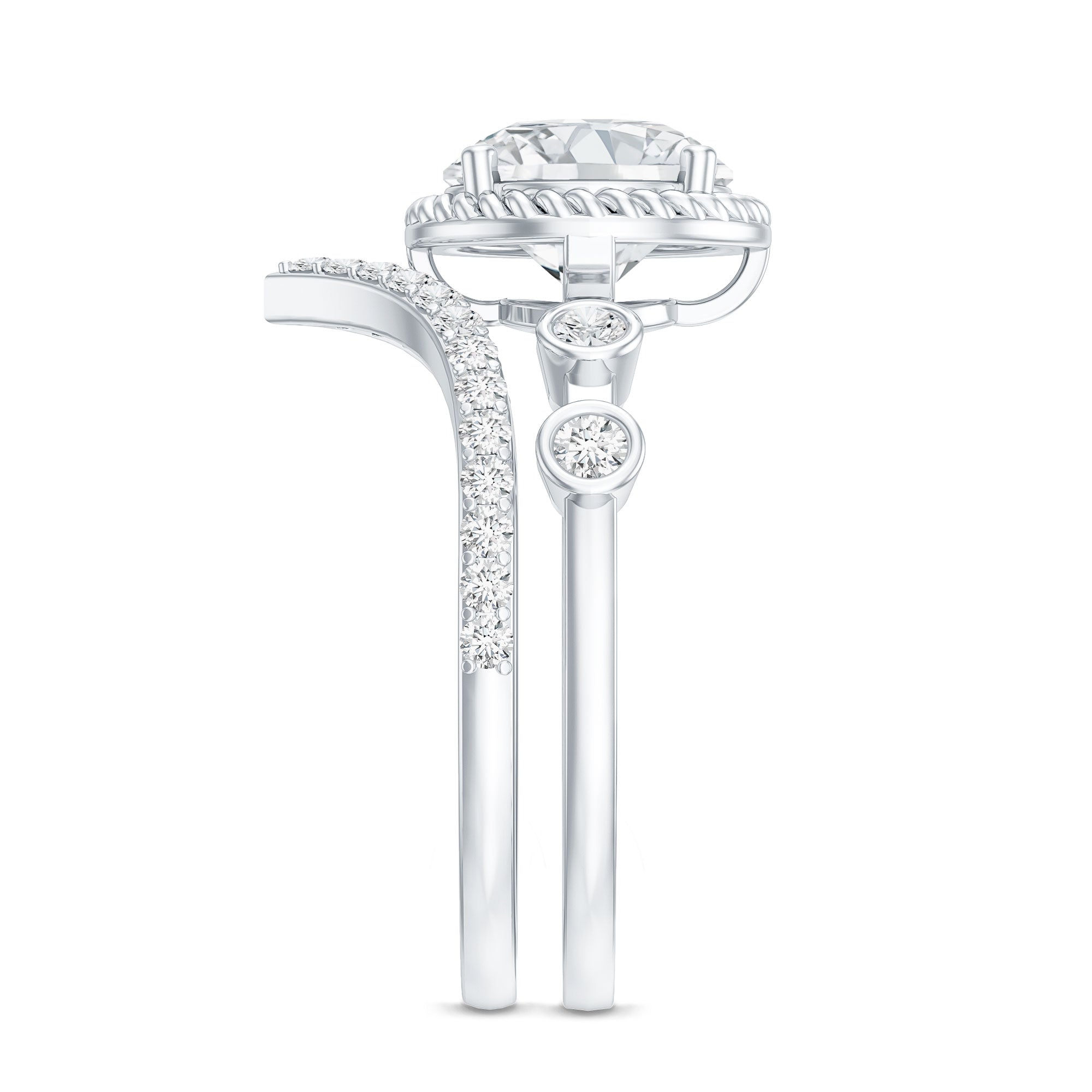 Certified Lab Grown Diamond Solitaire Bridal Ring Set With Enhancer Lab - ( EF-VS ) - Rosec Jewels