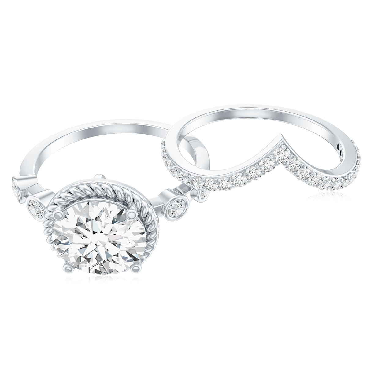 2 Carat IGI Certified Lab Grown Diamond Solitaire Bridal Ring Set With Enhancer Lab - ( E-VS1 ) - Rosec Jewels