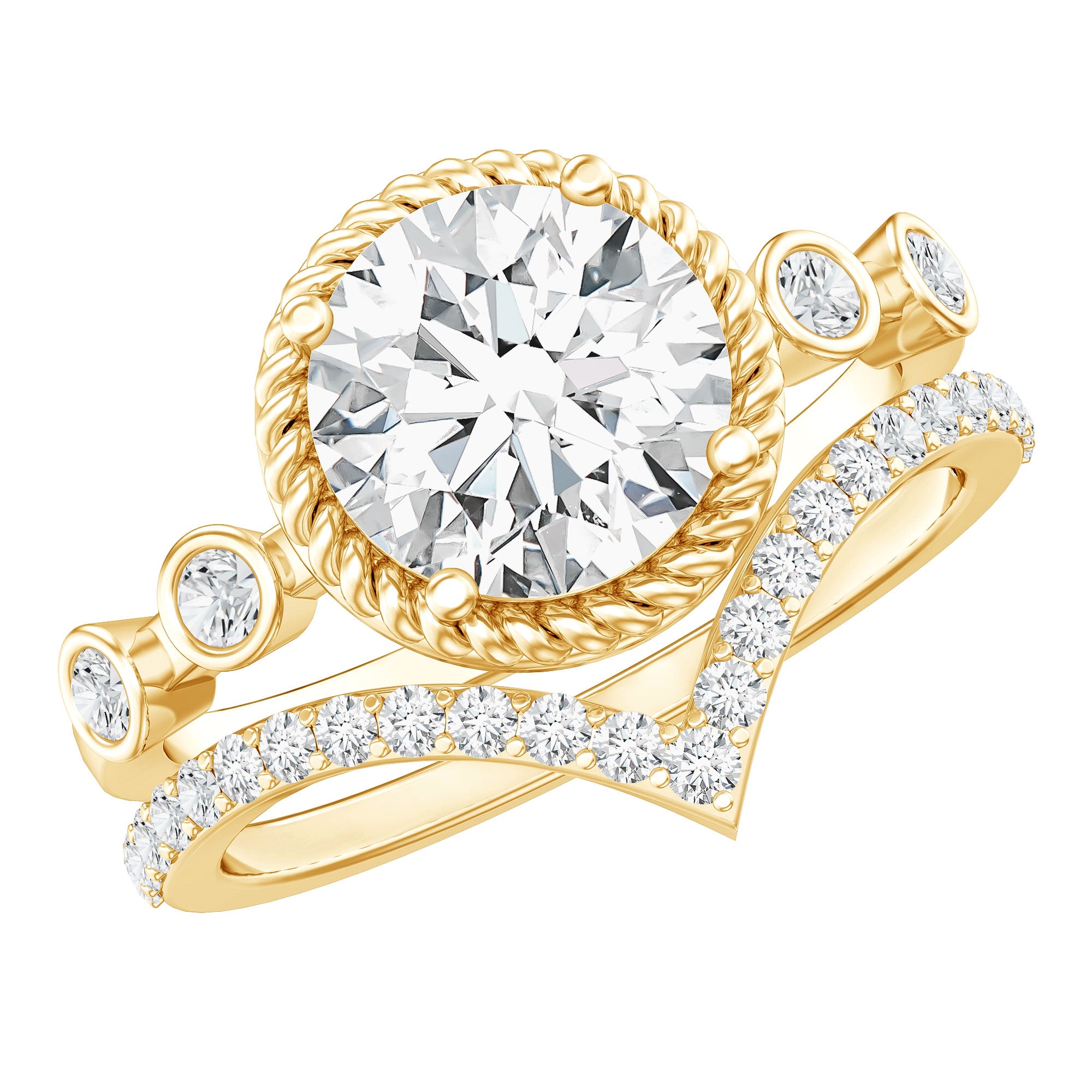 Certified Lab Grown Diamond Solitaire Bridal Ring Set With Enhancer Lab - ( EF-VS ) - Rosec Jewels