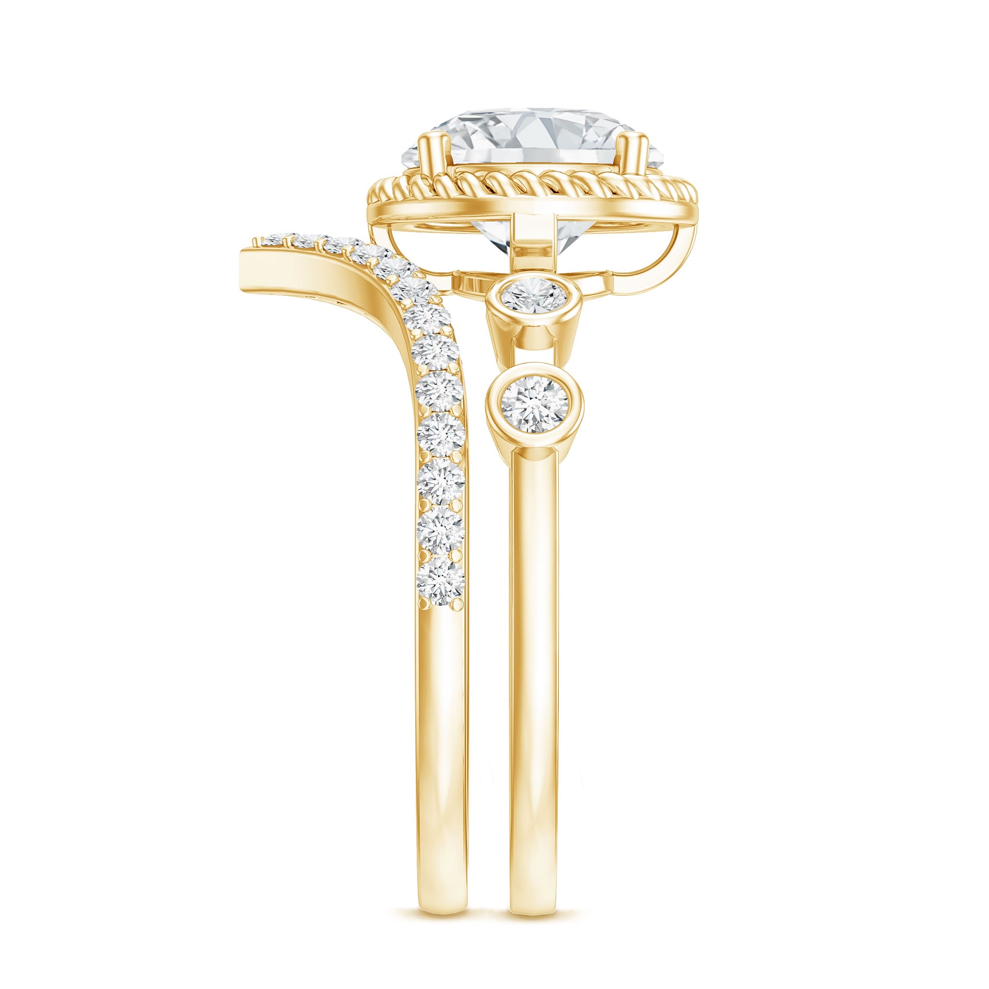 Certified Lab Grown Diamond Solitaire Bridal Ring Set With Enhancer Lab - ( EF-VS ) - Rosec Jewels