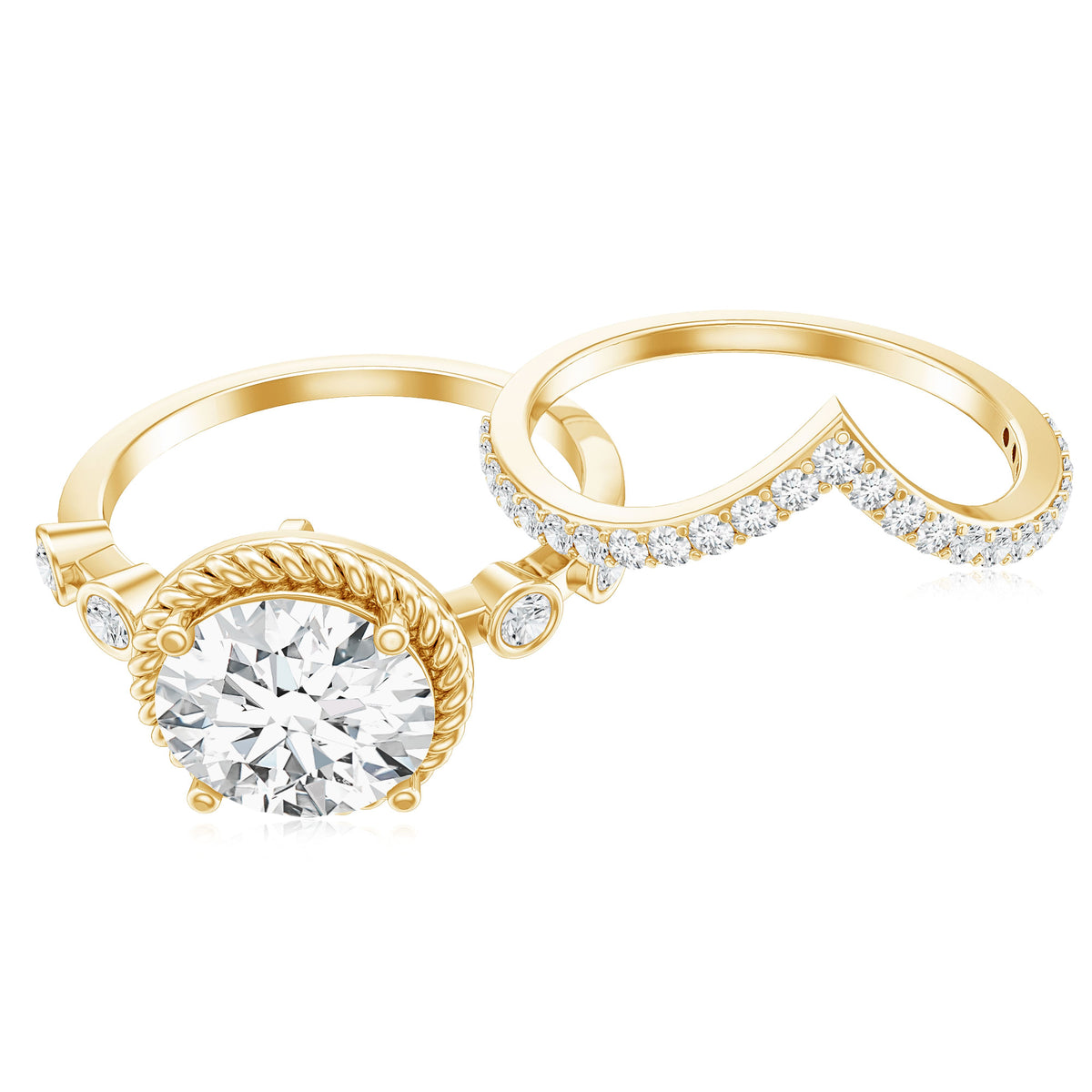 2 Carat IGI Certified Lab Grown Diamond Solitaire Bridal Ring Set With Enhancer Lab - ( E-VS1 ) - Rosec Jewels