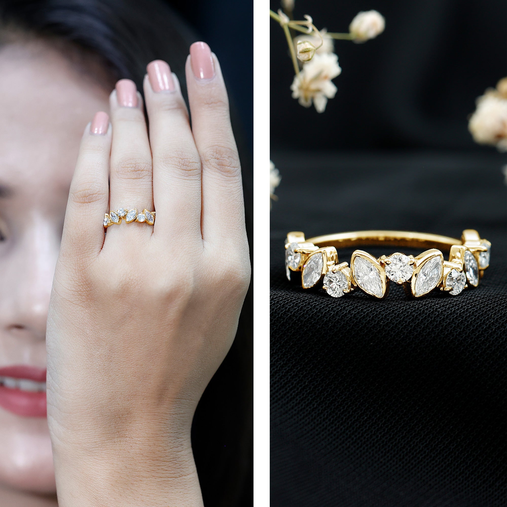 Certified Lab Grown Diamond Half Eternity Anniversary Ring For Women Lab - ( EF-VS ) - Rosec Jewels