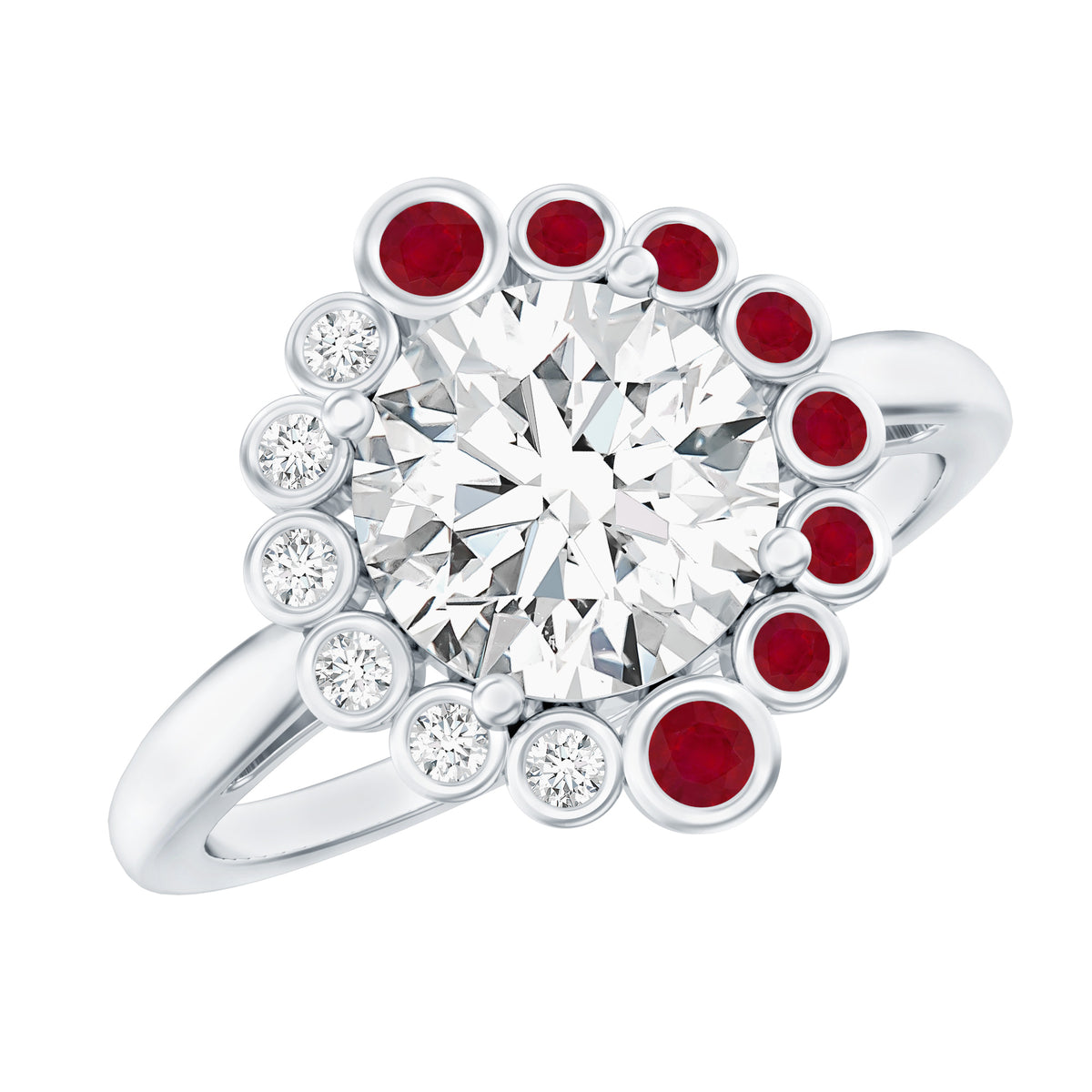 IGI Certified Lab 2 Carat Diamond Ruby Halo Engagement Ring For Women Lab - ( E-VS1 ) - Rosec Jewels