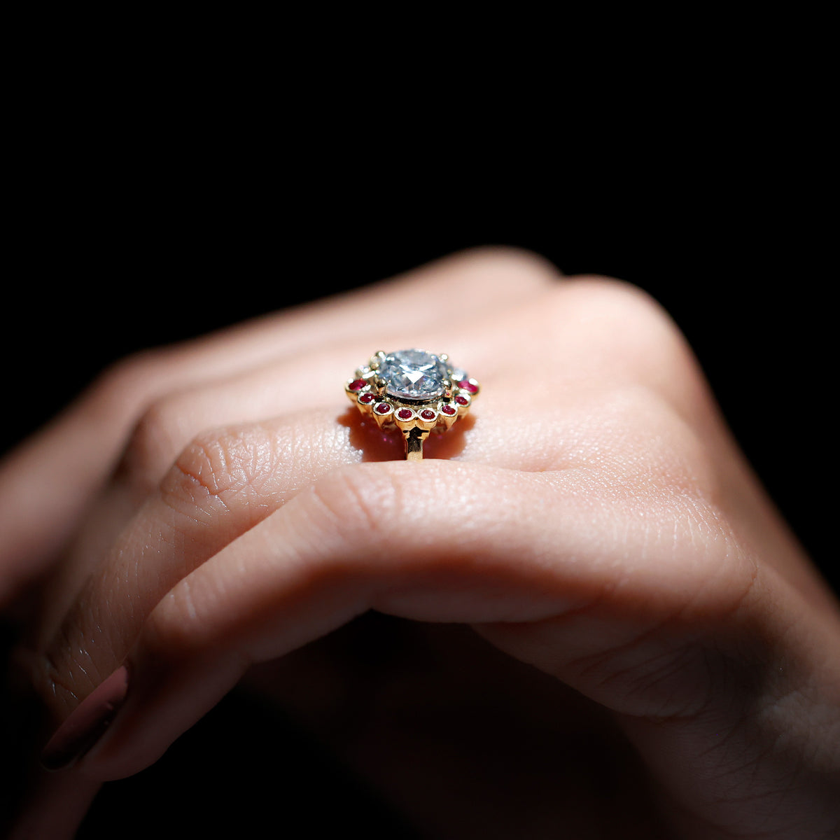 IGI Certified Lab 2 Carat Diamond Ruby Halo Engagement Ring For Women Lab - ( E-VS1 ) - Rosec Jewels