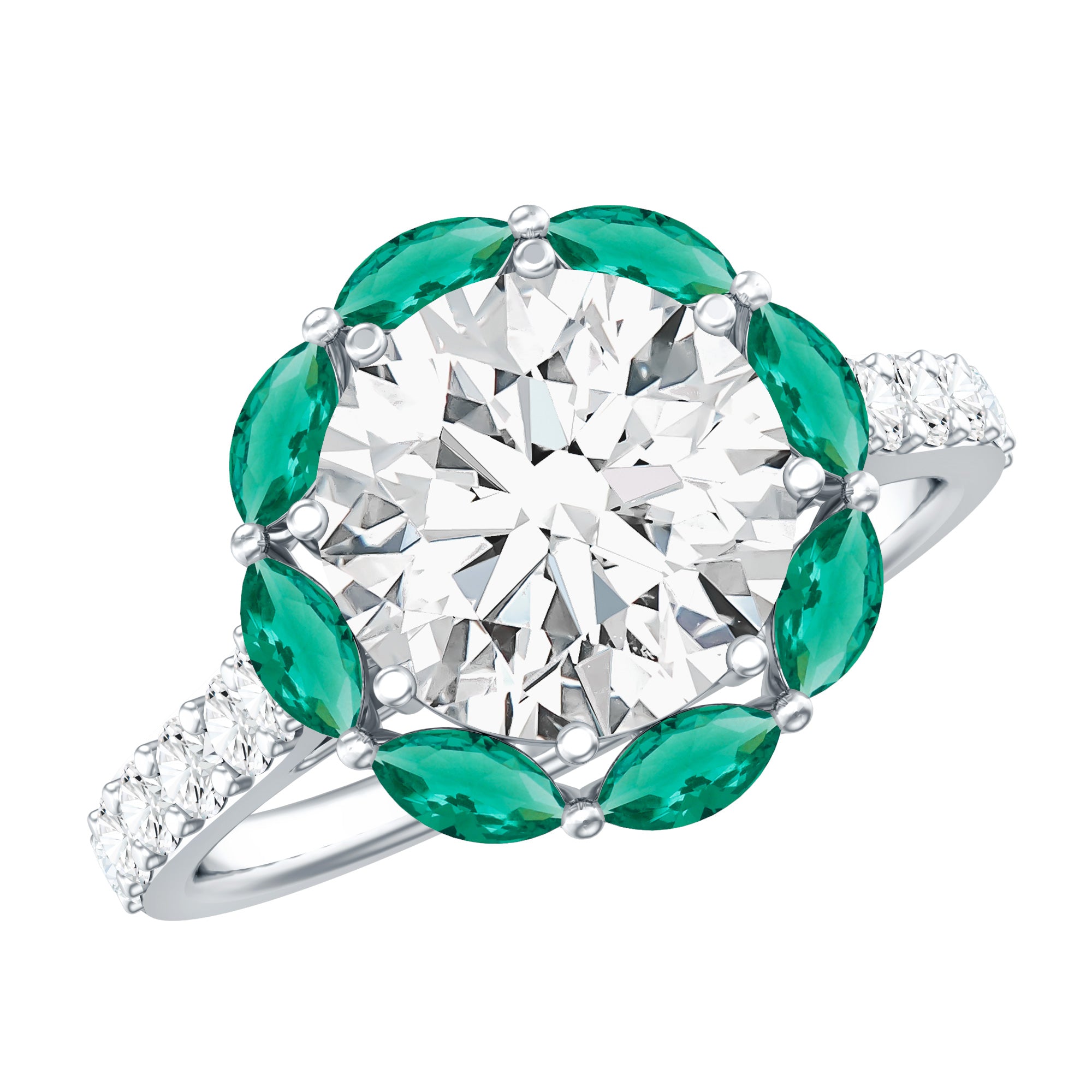 Certified Lab 9 mm Diamond Emerald Designer Engagement Ring