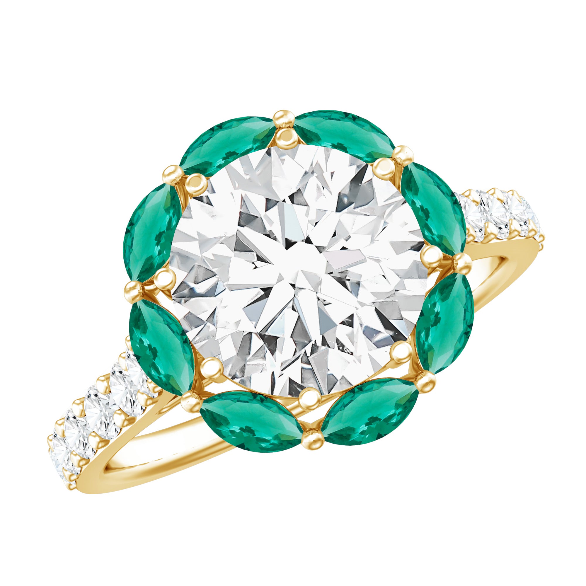 Certified Lab 9 mm Diamond Emerald Designer Engagement Ring Lab - ( EF-VS ) - Rosec Jewels