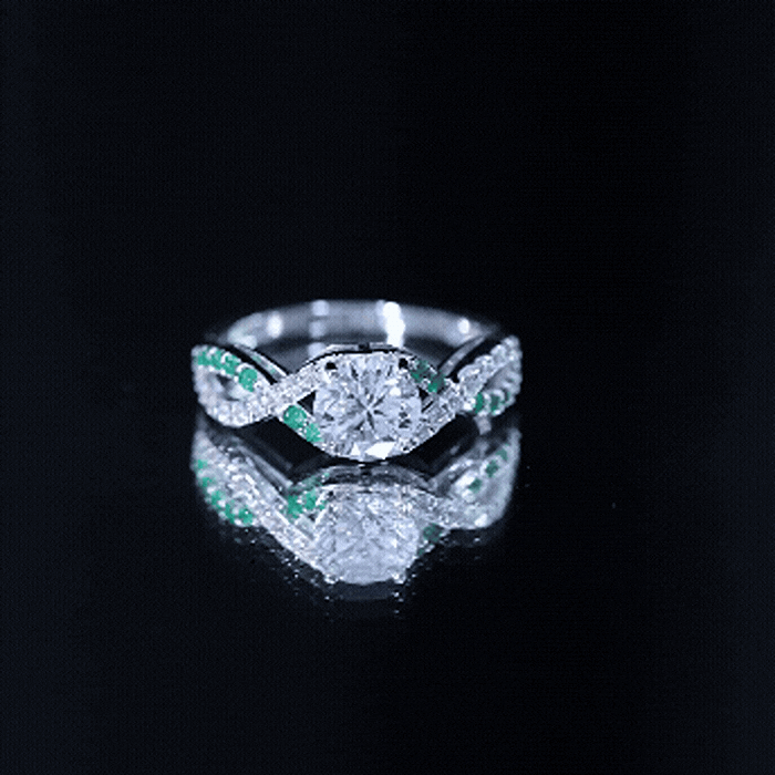 Rosec Jewels-Lab Grown Diamond Crossover Engagement Ring with Emerald