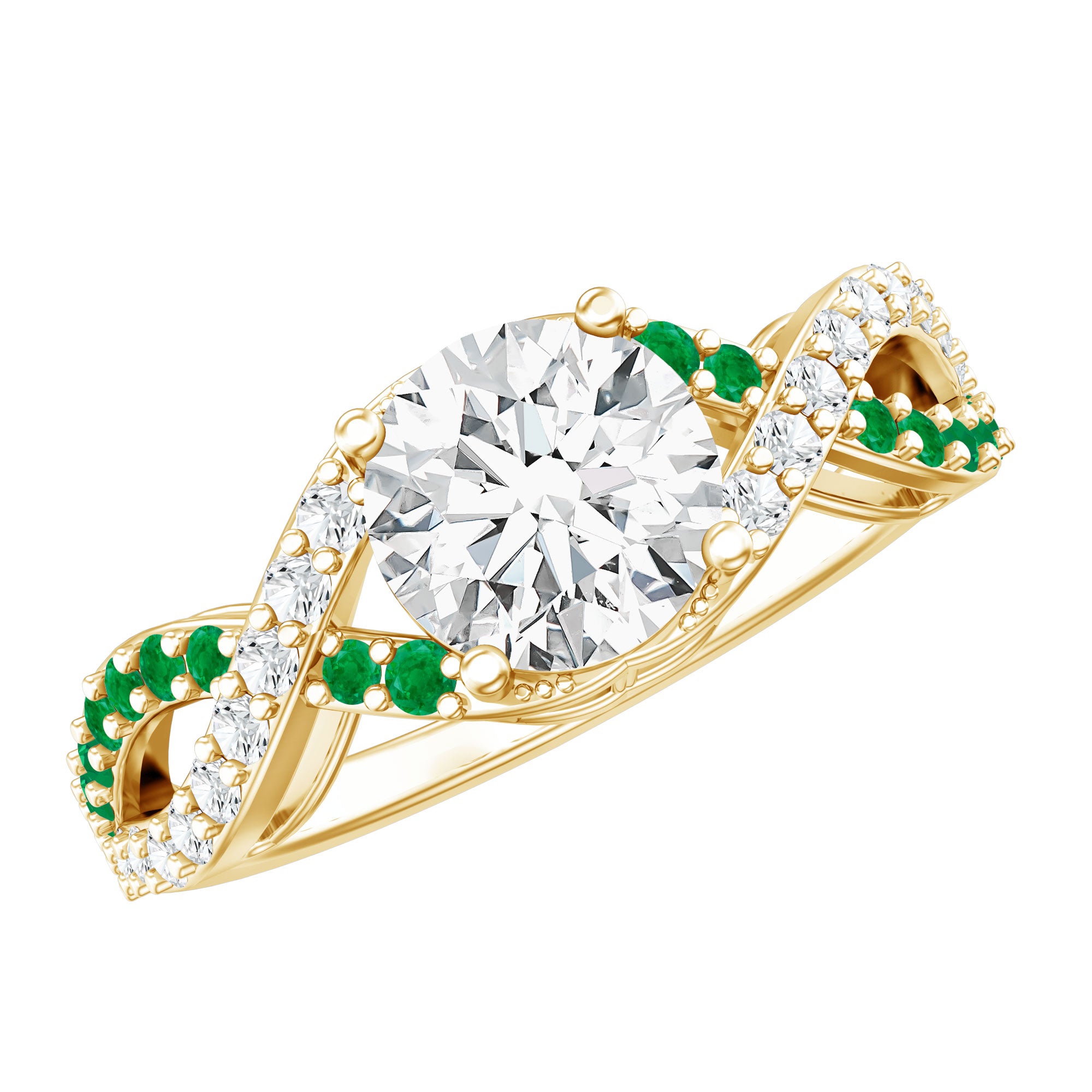 Rosec Jewels-Lab Grown Diamond Crossover Engagement Ring with Emerald