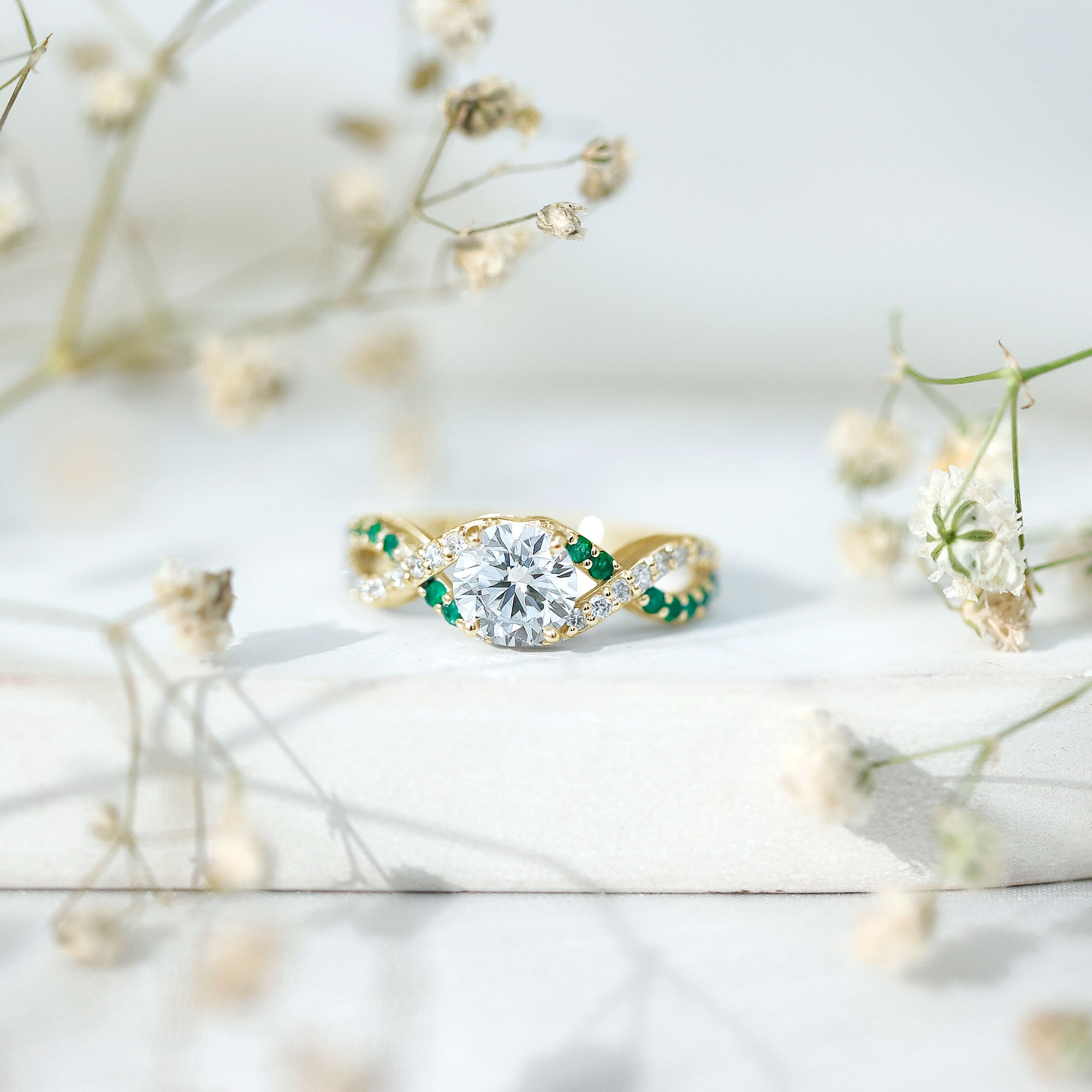 Rosec Jewels-Lab Grown Diamond Crossover Engagement Ring with Emerald