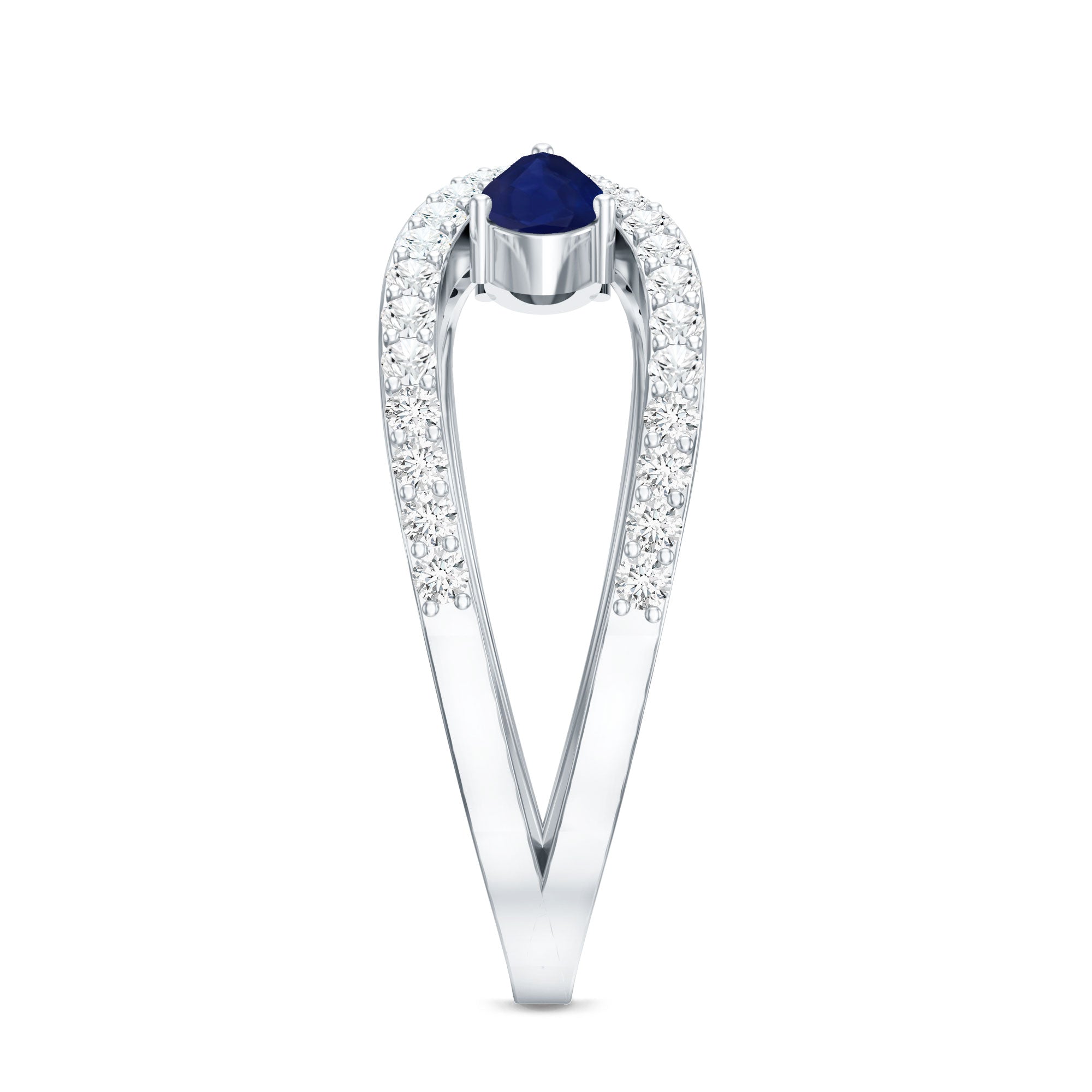 Real Pear Shape Blue Sapphire 2 Stone Engagement Ring with Diamond AAA - Rosec Jewels