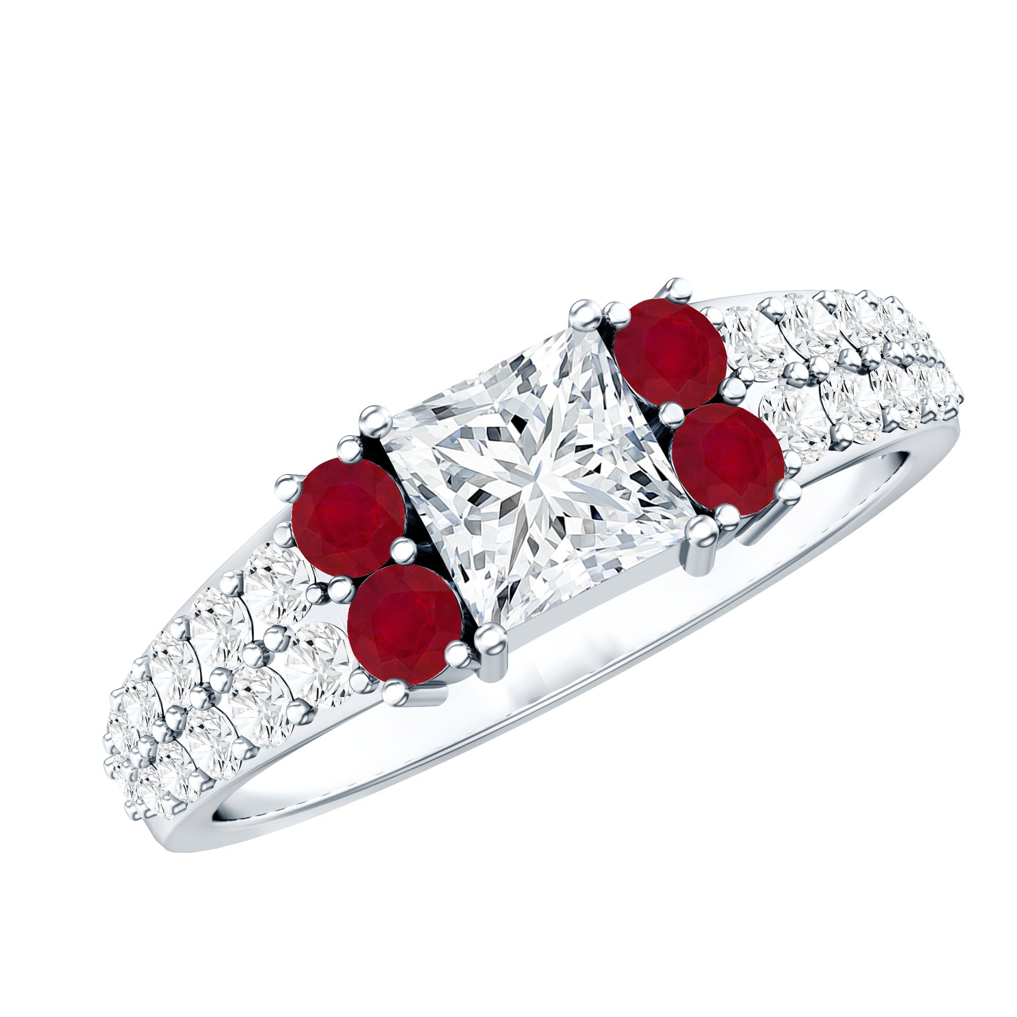 Lab Grown Diamond 5 MM Princess Cut Engagement Ring With Ruby Lab - ( EF-VS ) - Rosec Jewels