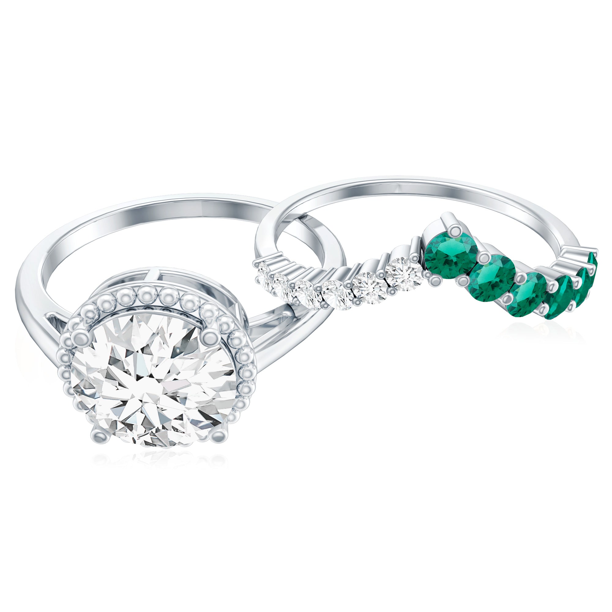 Certified Lab Grown Diamond 8 MM Engagement Ring With Emerald Enhancer Lab - ( EF-VS ) - Rosec Jewels