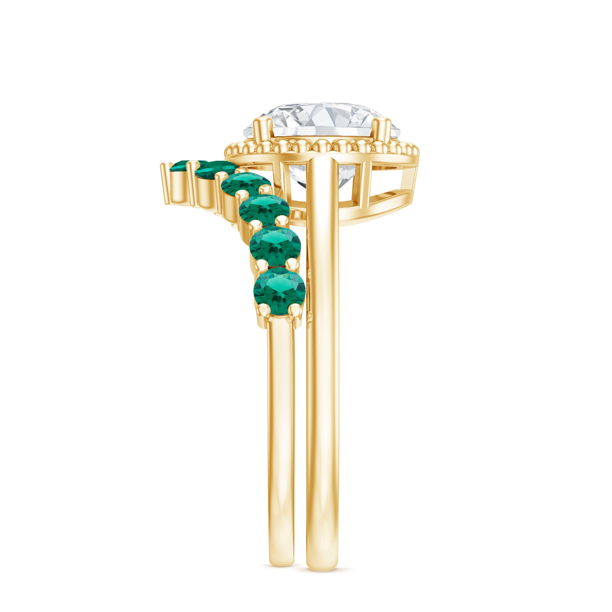 Certified Lab Grown Diamond 8 MM Engagement Ring With Emerald Enhancer Lab - ( EF-VS ) - Rosec Jewels