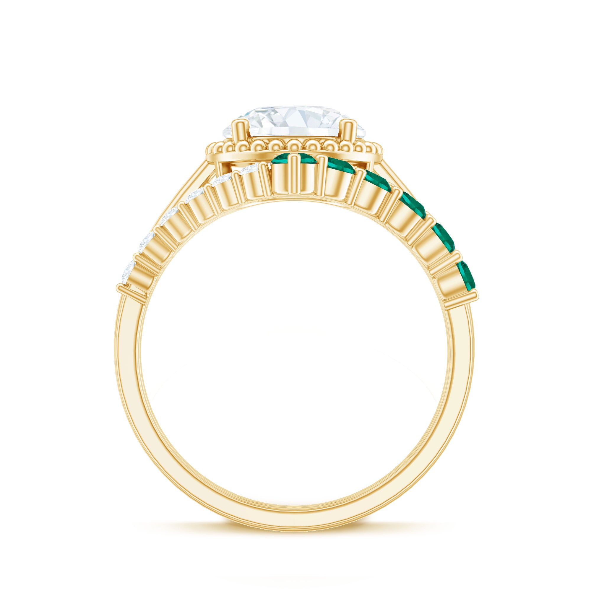 Certified Lab Grown Diamond 8 MM Engagement Ring With Emerald Enhancer Lab - ( EF-VS ) - Rosec Jewels