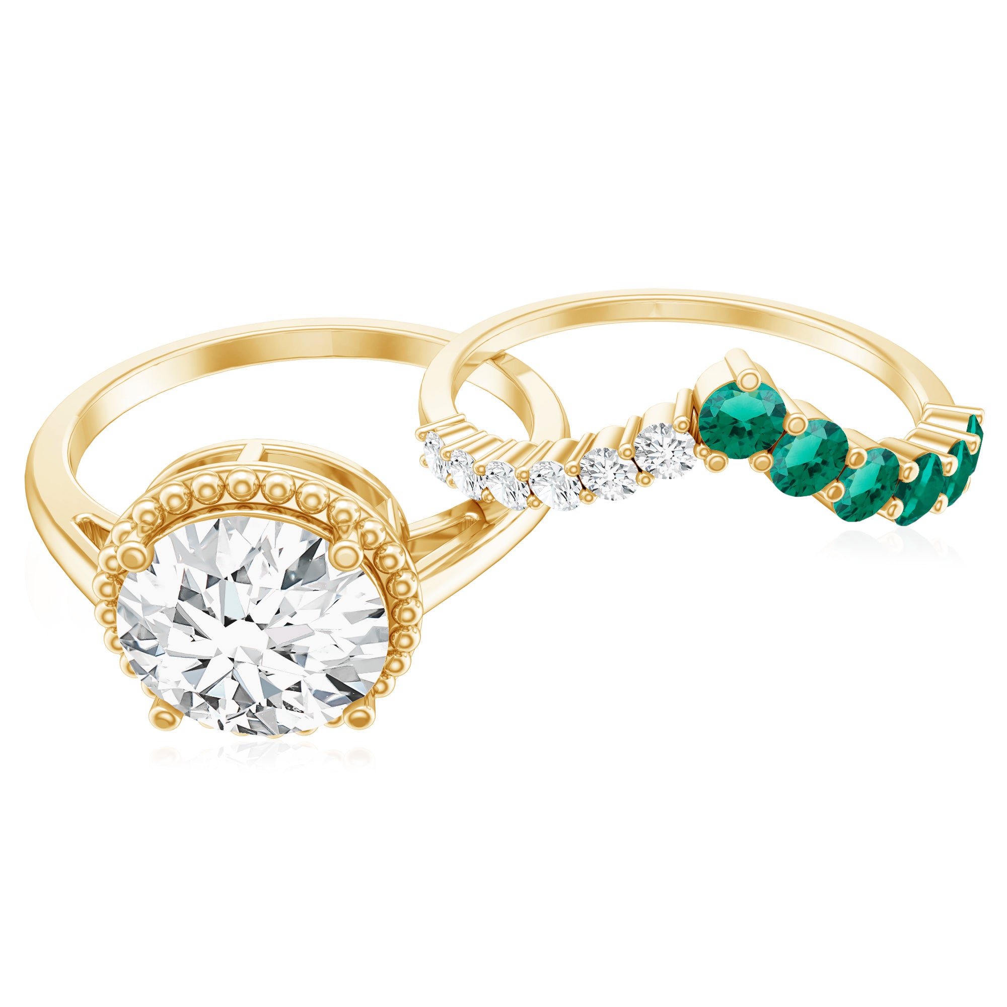 Certified Lab Grown Diamond 8 MM Engagement Ring With Emerald Enhancer Lab - ( EF-VS ) - Rosec Jewels