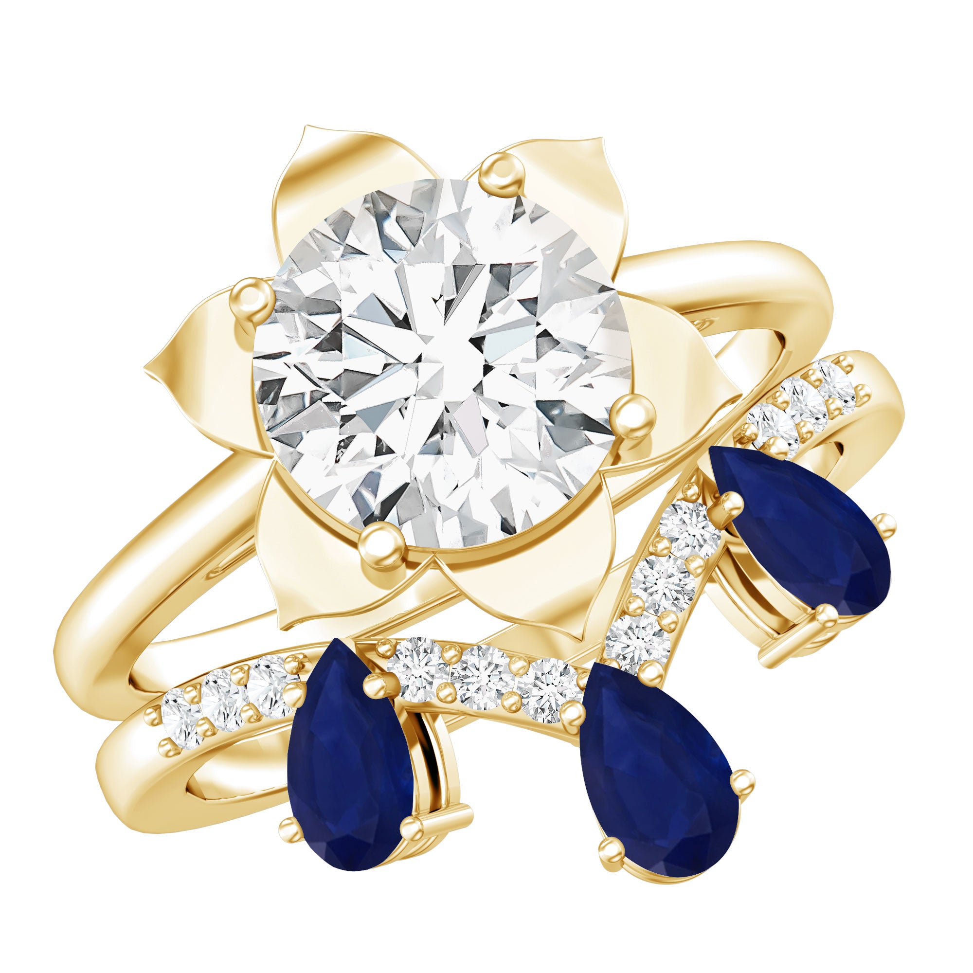 Certified Lab 2 Carat Diamond Engagement Ring With Blue Sapphire Enhancer Lab - ( EF-VS ) - Rosec Jewels