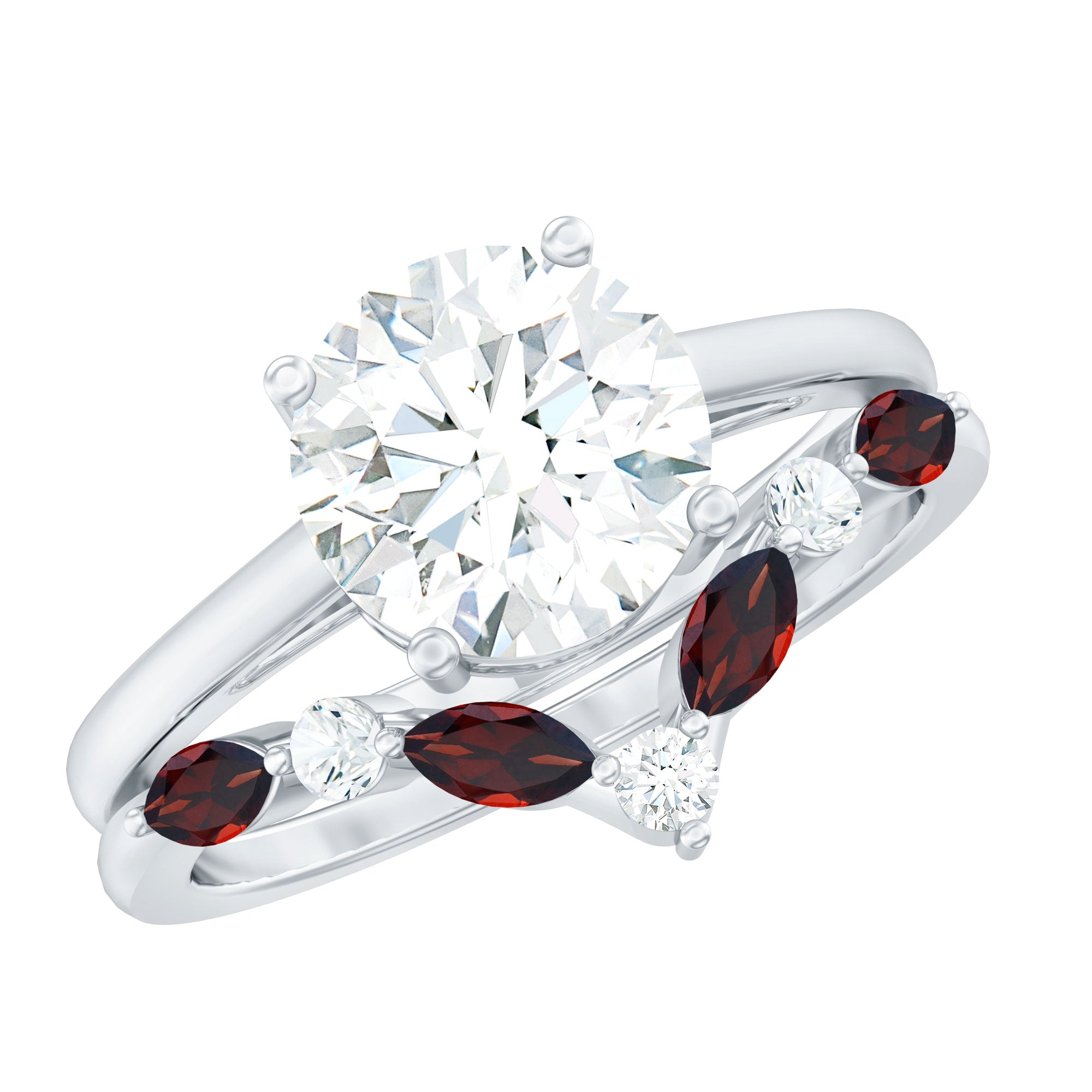 Certified 8 MM Lab Grown Diamond Bridal Ring Set With Garnet Enhancer