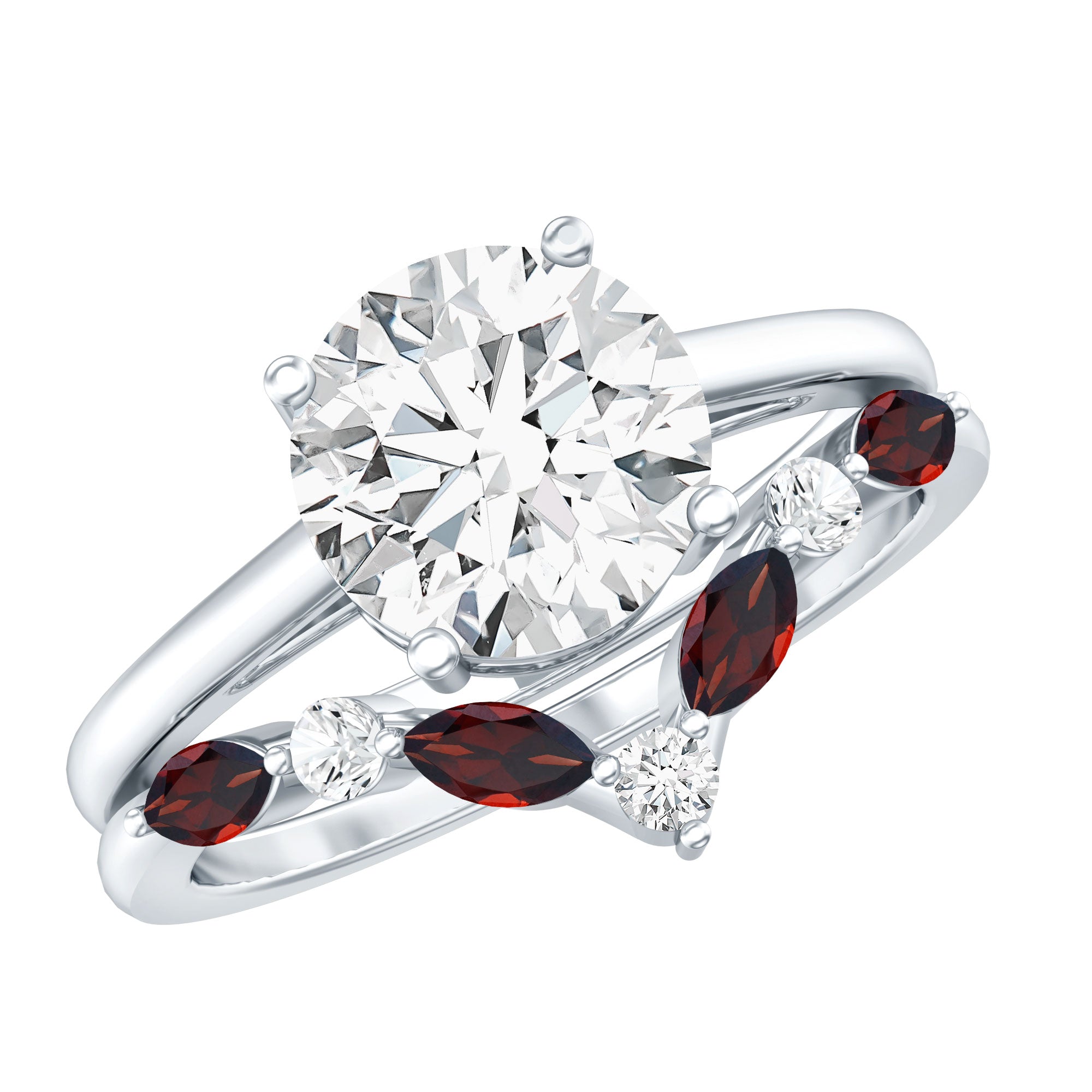 Certified 8 MM Lab Grown Diamond Bridal Ring Set With Garnet Enhancer Lab - ( EF-VS ) - Rosec Jewels