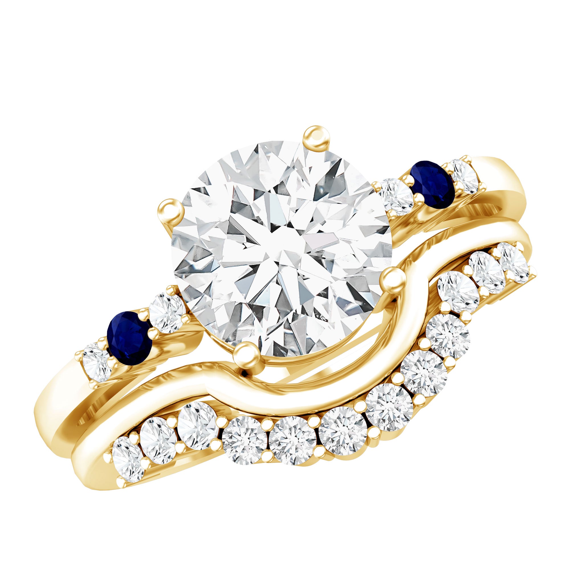 2 Carat Certified Lab Grown Diamond Engagement Ring With Wedding Band Lab - ( EF-VS ) - Rosec Jewels