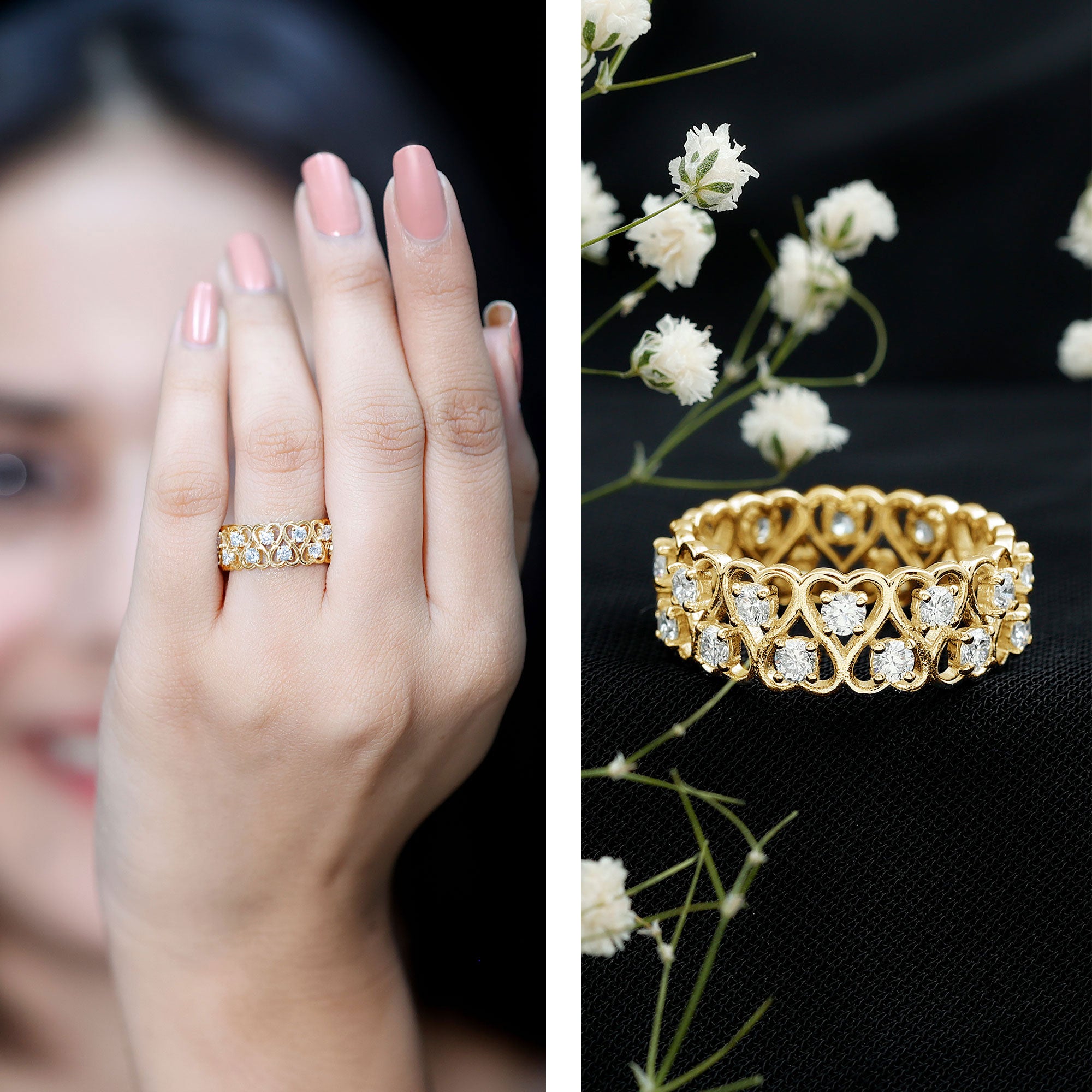 Certified Lab Grown Diamond Heart Eternity Band Ring Lab - ( EF-VS ) - Rosec Jewels