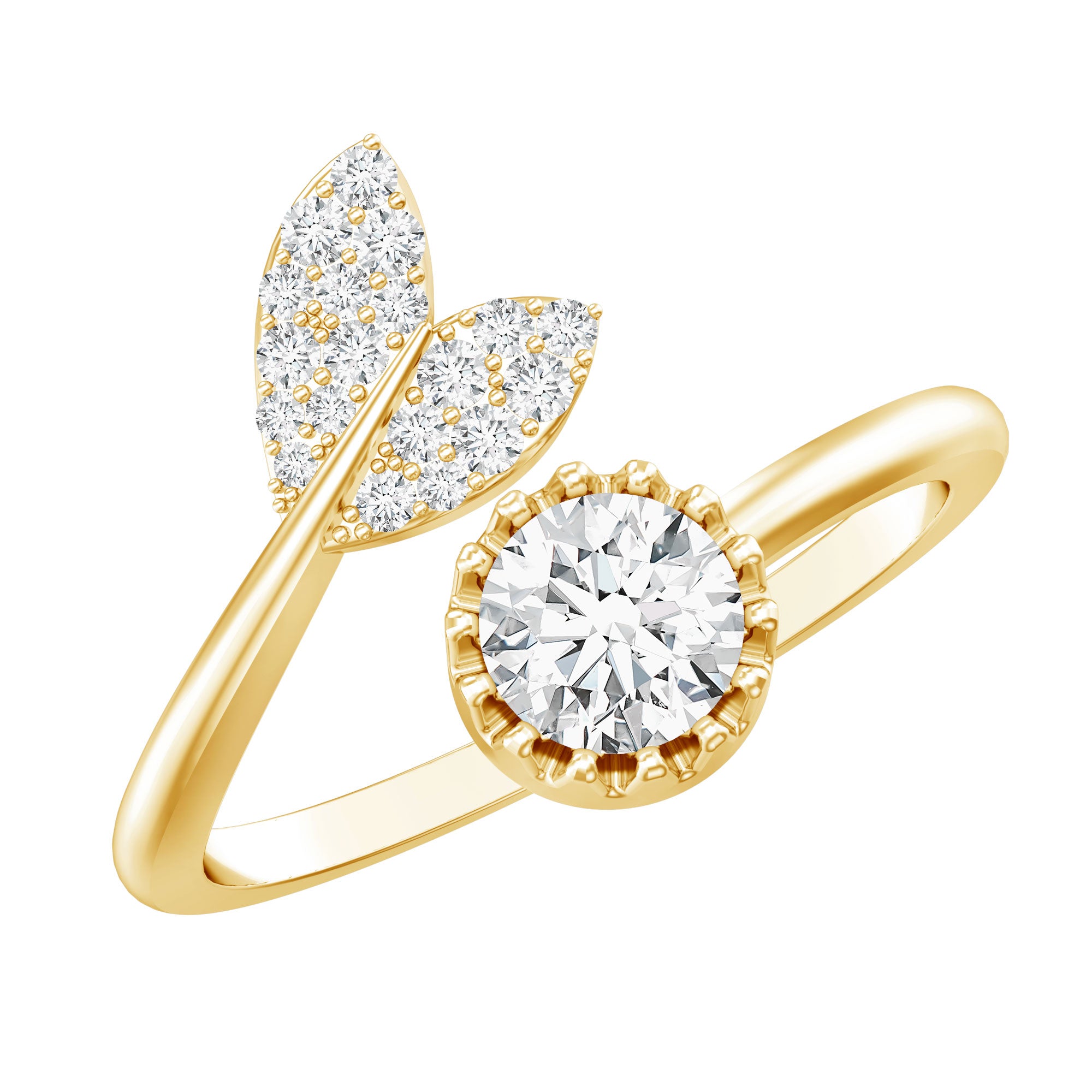 Certified 5 MM Round Lab Grown Diamond Tail Cuff Ring Lab - ( EF-VS ) - Rosec Jewels