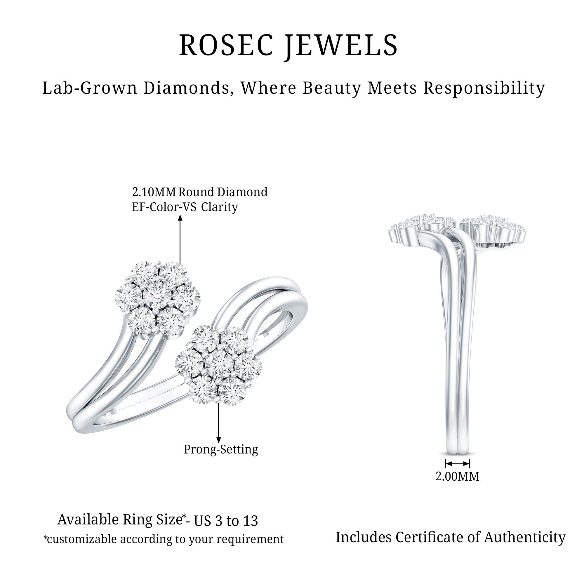 Rosec Jewels-Certified Lab Grown Diamond Flower Wrap Engagement Ring
