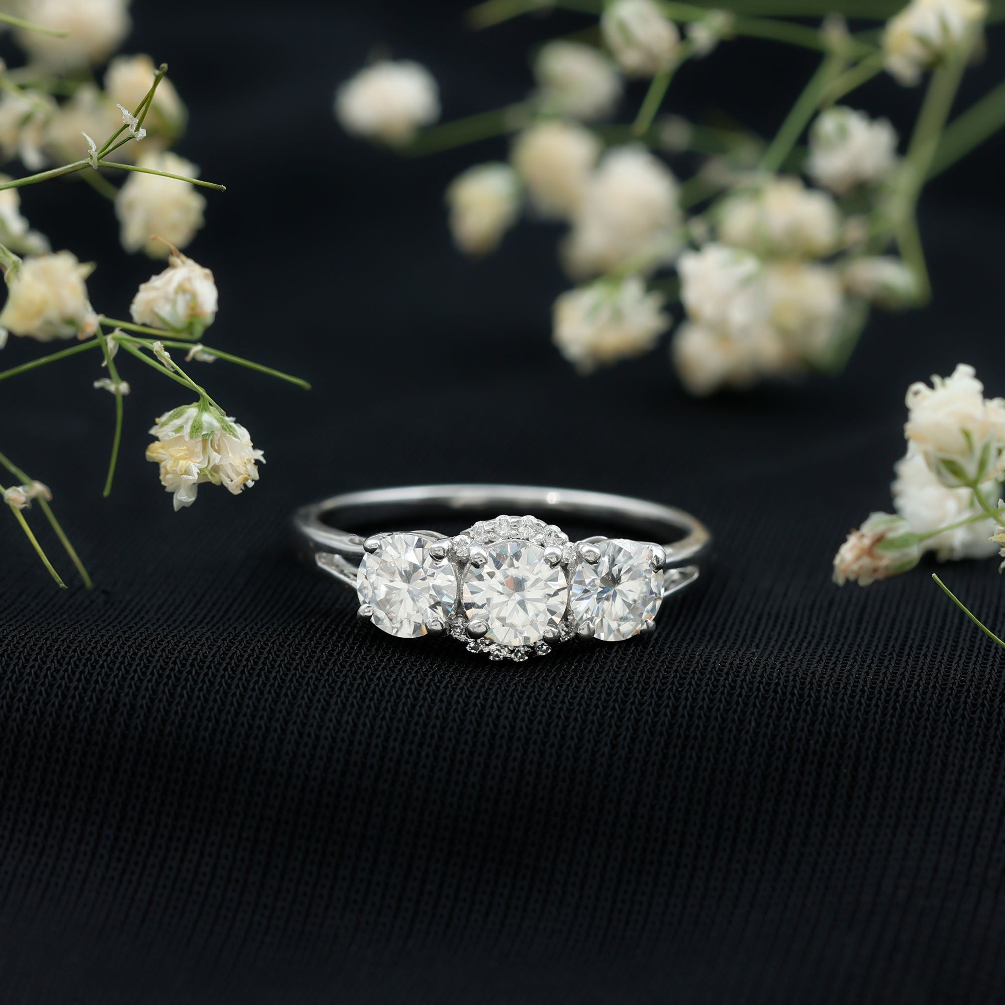 Certified Lab Grown Diamond Past Present Future Engagement Ring Lab - ( EF-VS ) - Rosec Jewels