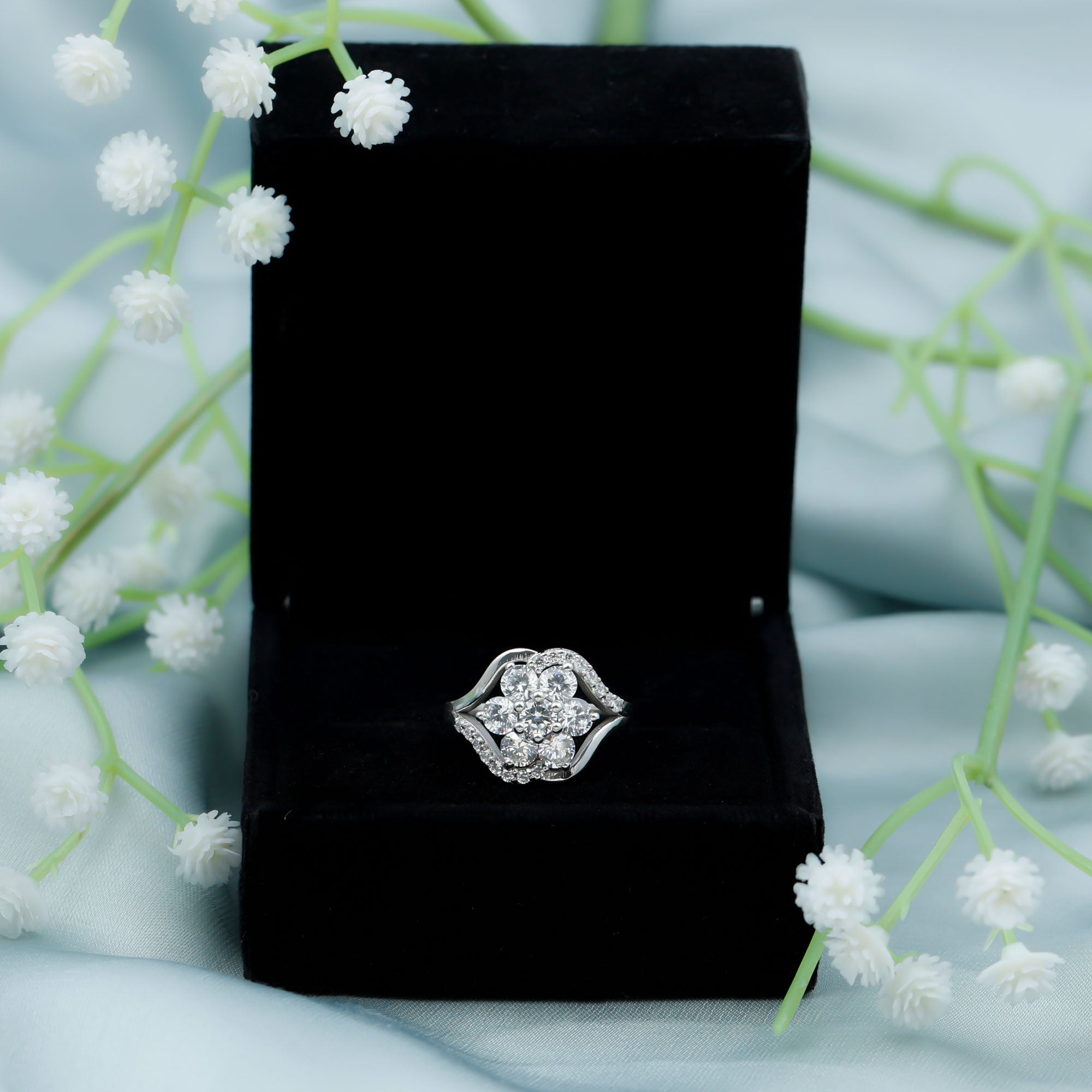 Certified Lab Grown Diamond Flower Statement Ring Lab - ( EF-VS ) - Rosec Jewels