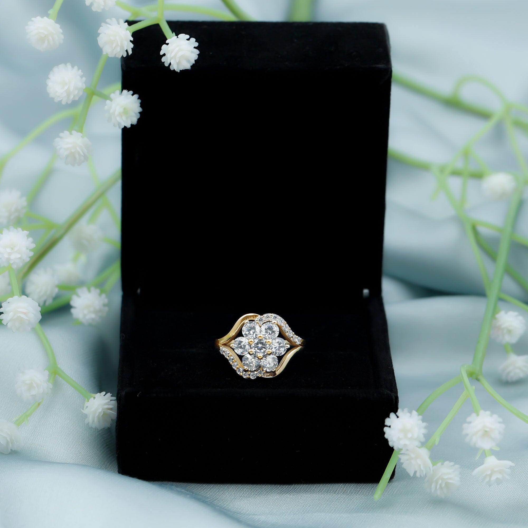 Certified Lab Grown Diamond Flower Statement Ring Lab - ( EF-VS ) - Rosec Jewels