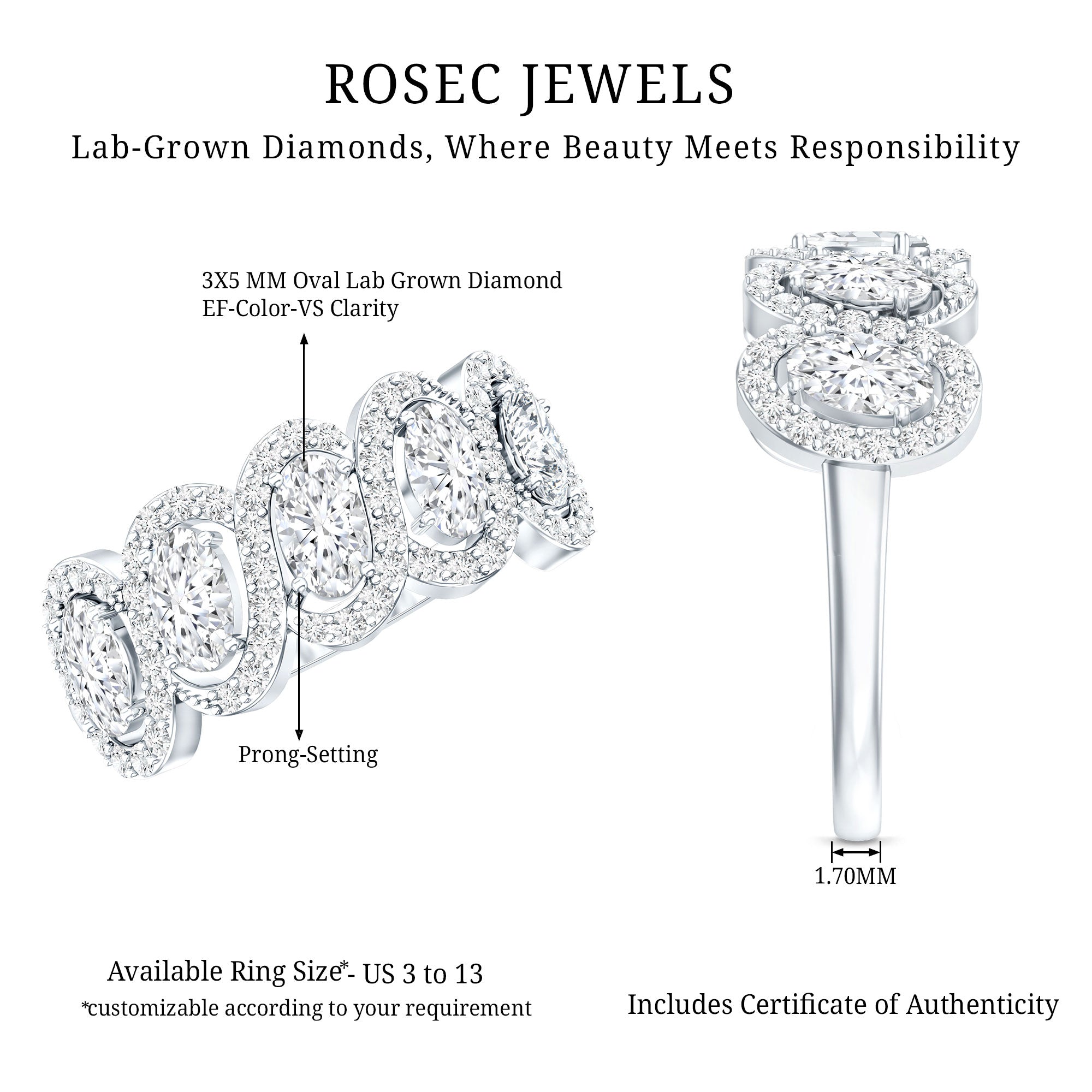 Rosec Jewels-Certified Oval Lab Grown Diamond Designer Eternity Ring