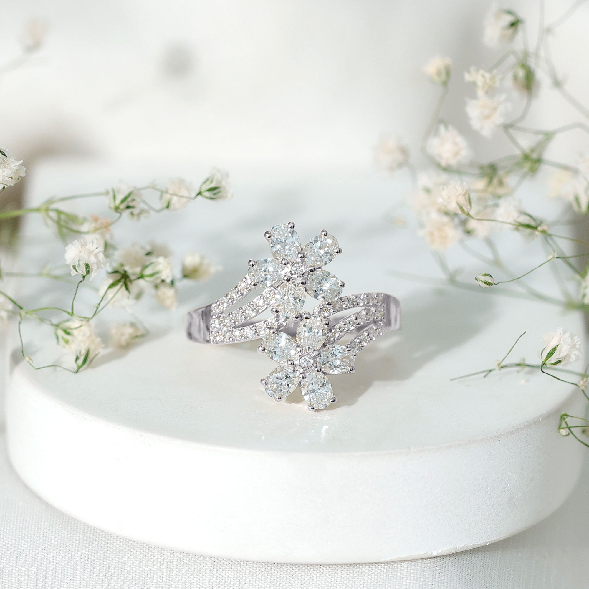 Certified Lab Grown Diamond Flower Engagement Ring For Women Lab - ( EF-VS ) - Rosec Jewels