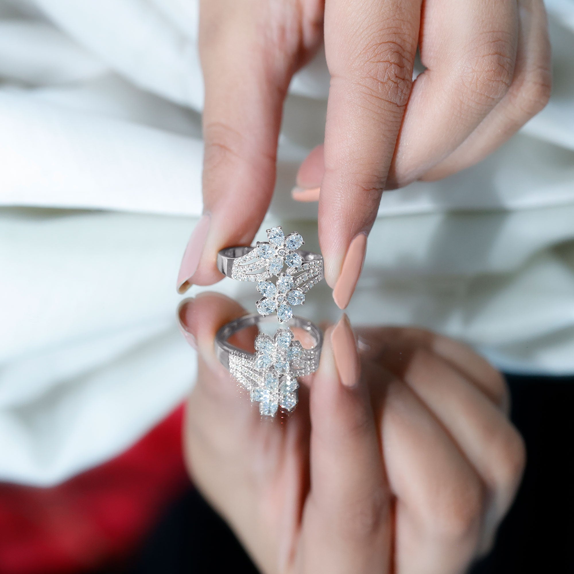 Certified Lab Grown Diamond Flower Engagement Ring For Women Lab - ( EF-VS ) - Rosec Jewels