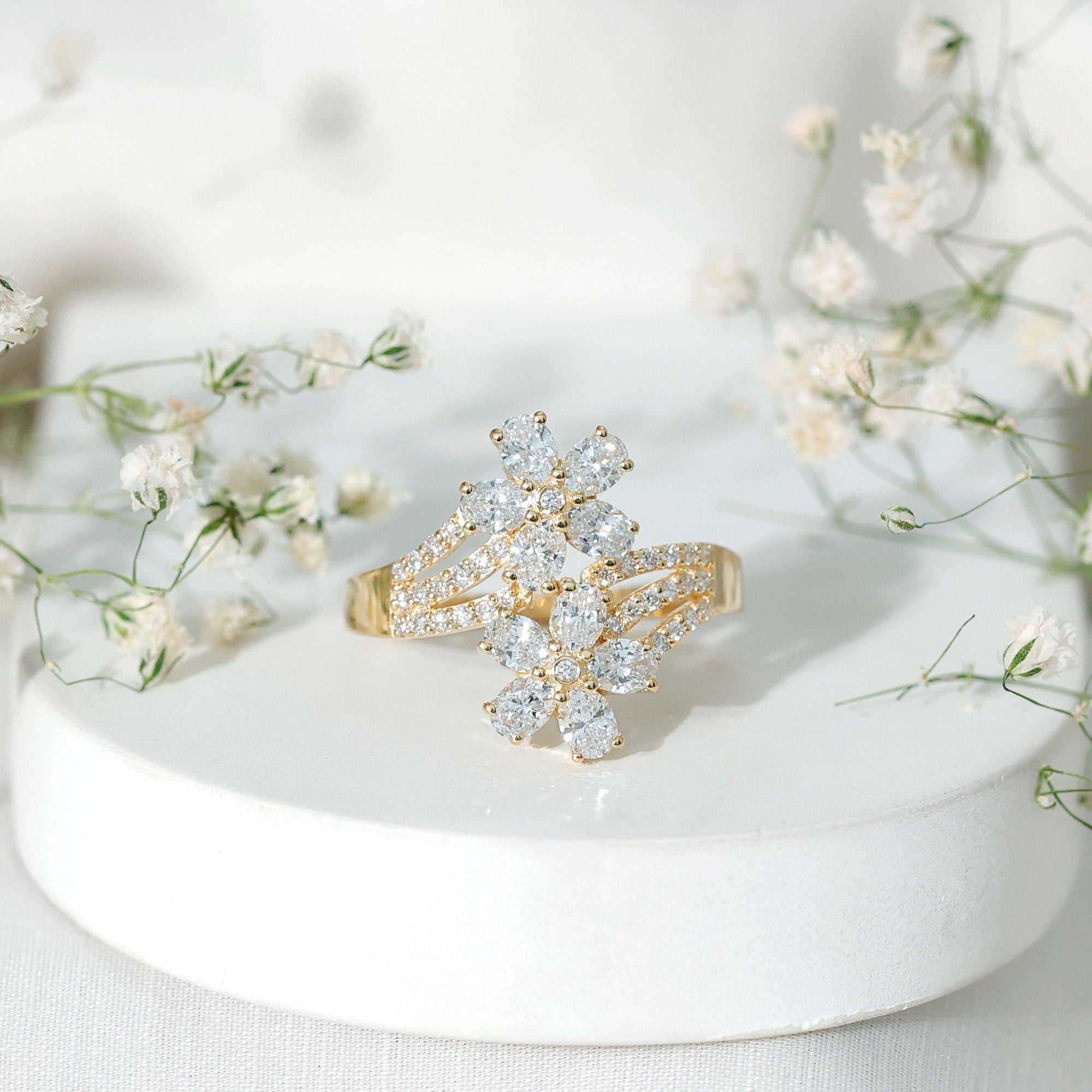 Certified Lab Grown Diamond Flower Engagement Ring For Women Lab - ( EF-VS ) - Rosec Jewels